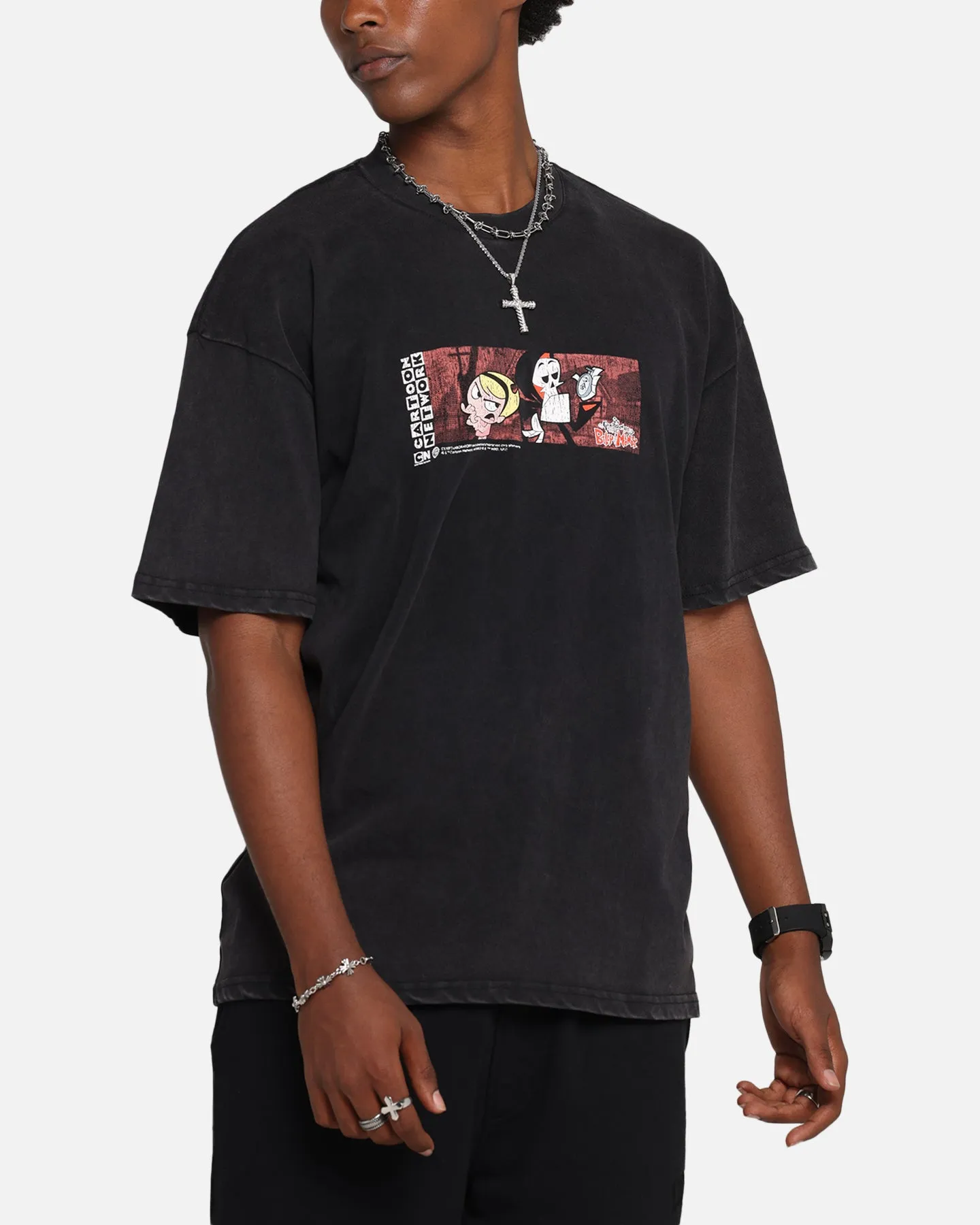 73 Studio X Cartoon Network Bill & Mandy Box Logo Vintage T-Shirt Black Acidwash