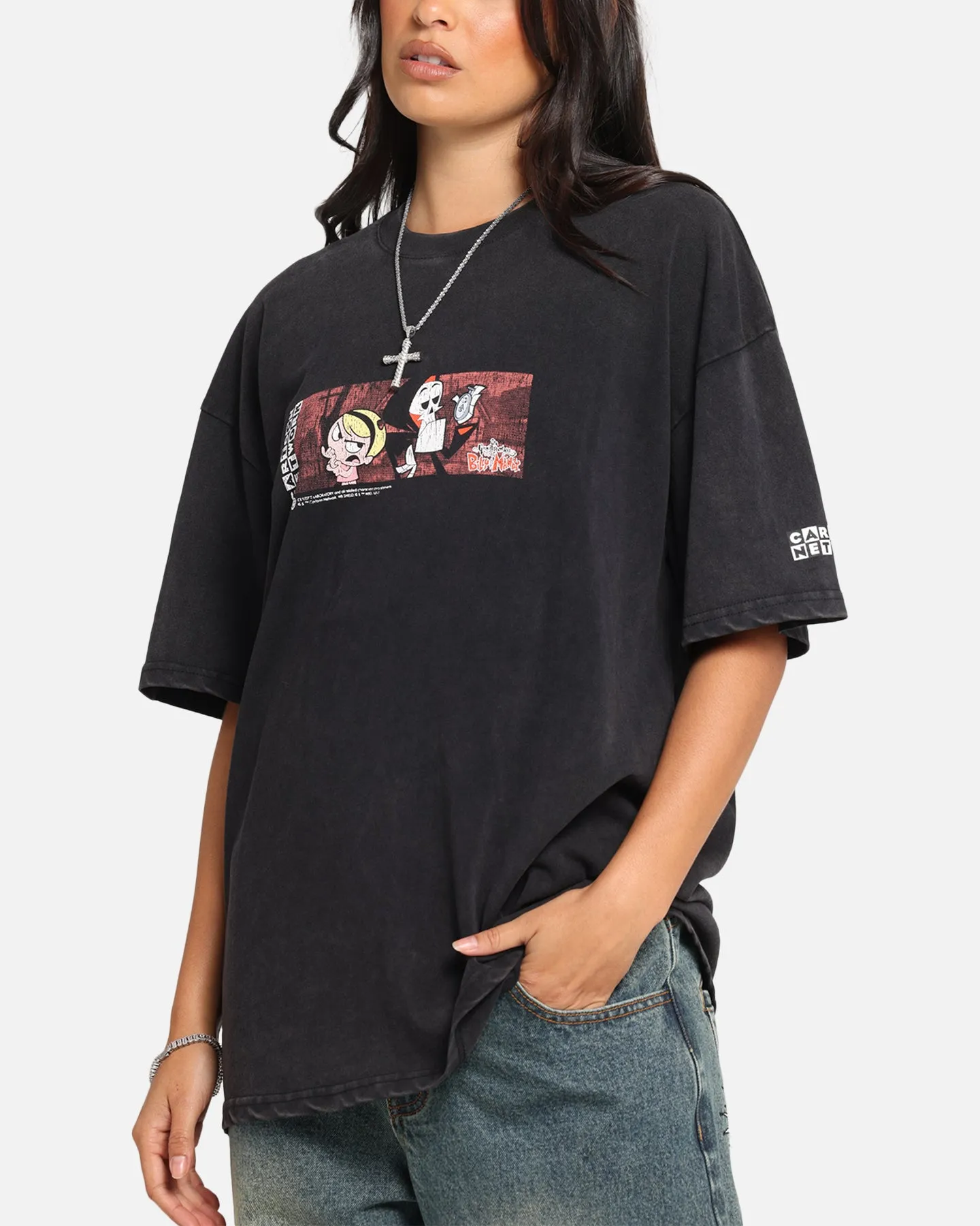 73 Studio X Cartoon Network Bill & Mandy Box Logo Vintage T-Shirt Black Acidwash