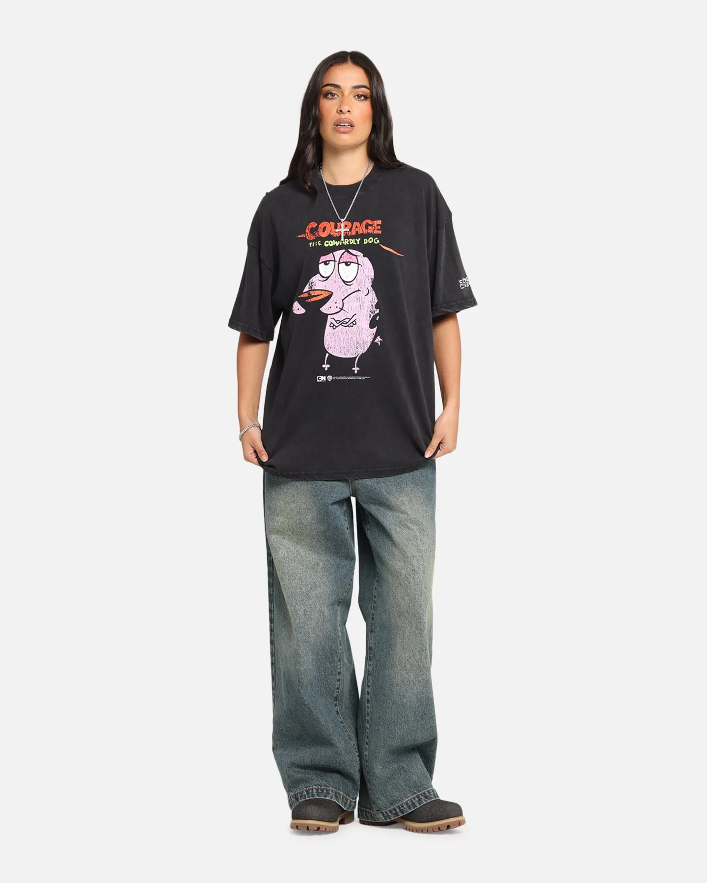 73 Studio X Cartoon Network Courage The Cowardly Dog Grail Vintage T-Shirt Black Acidwash