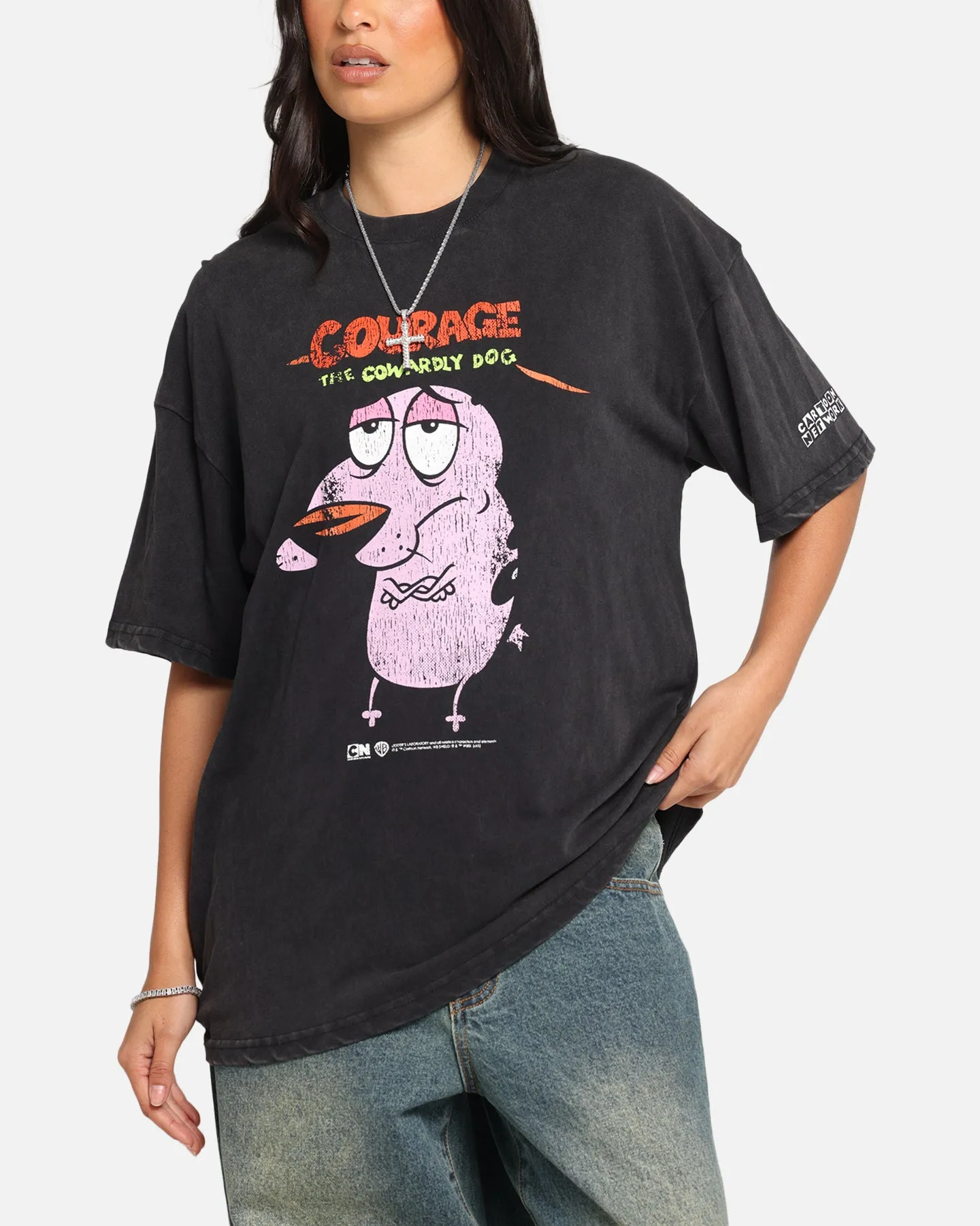 73 Studio X Cartoon Network Courage The Cowardly Dog Grail Vintage T-Shirt Black Acidwash