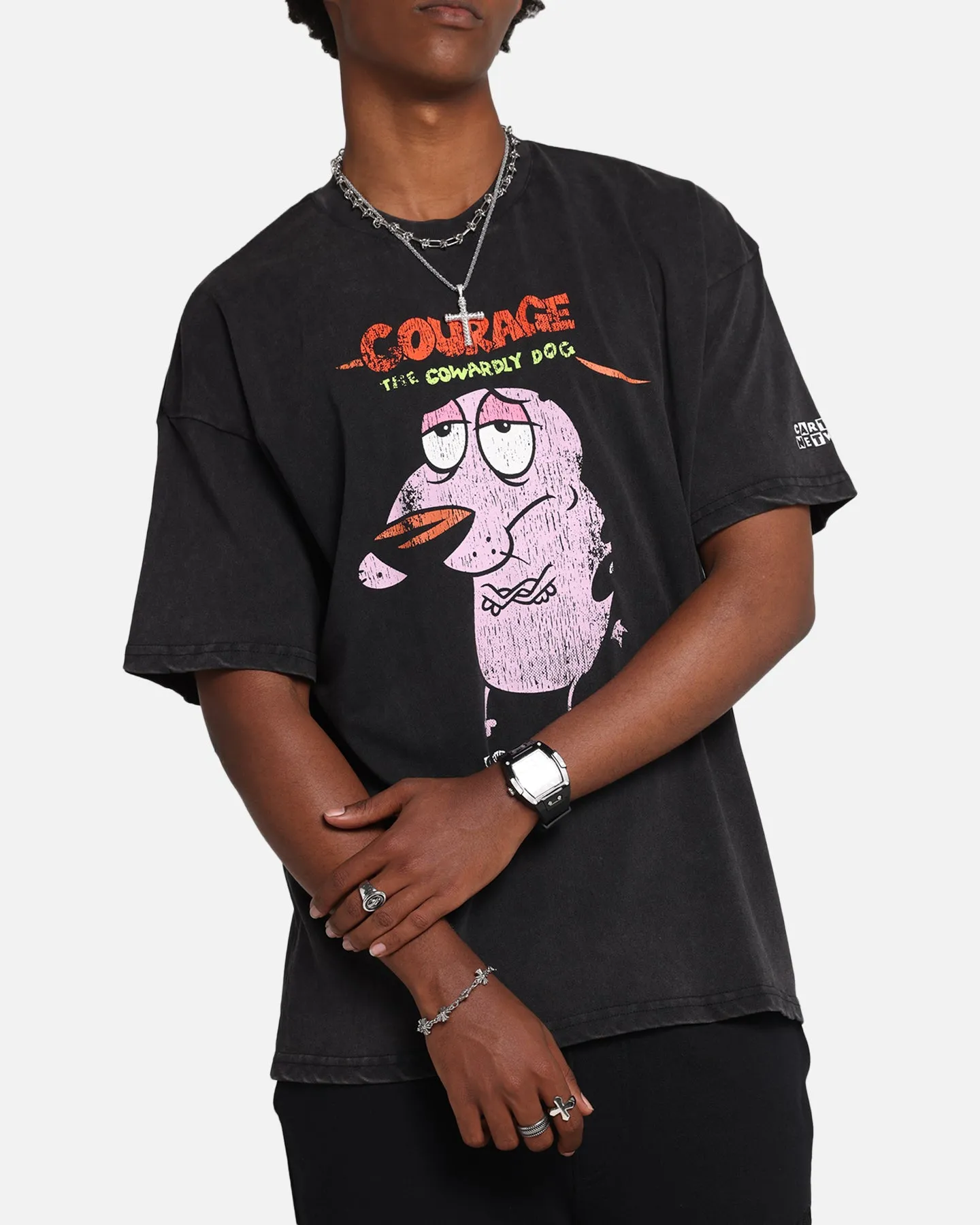 73 Studio X Cartoon Network Courage The Cowardly Dog Grail Vintage T-Shirt Black Acidwash