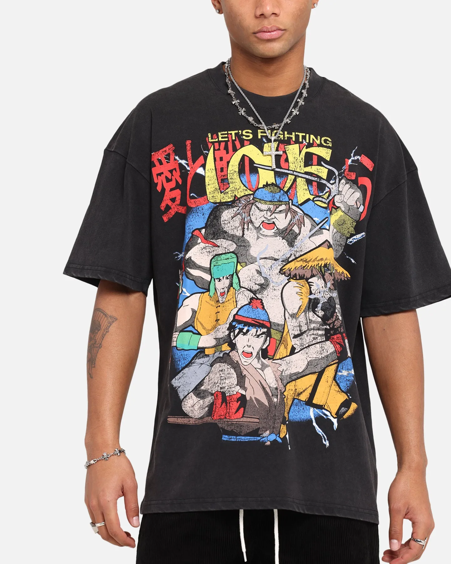 73 Studio X Cartoon Network South Park Lets Fighting Love Vintage T-Shirt Black Acidwash