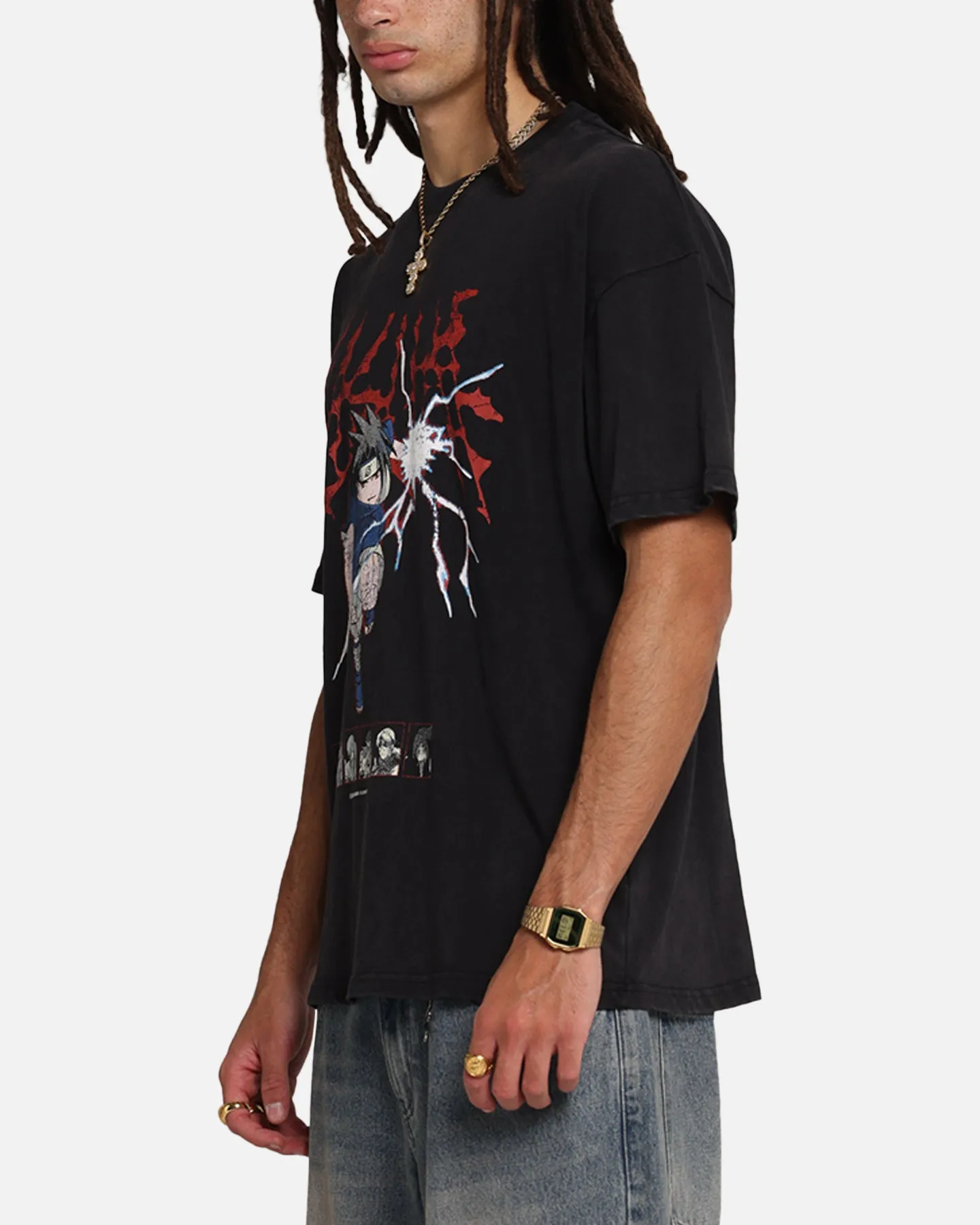 73 Studio X Naruto Sasuke Abandon Vintage T-Shirt Black Acidwash