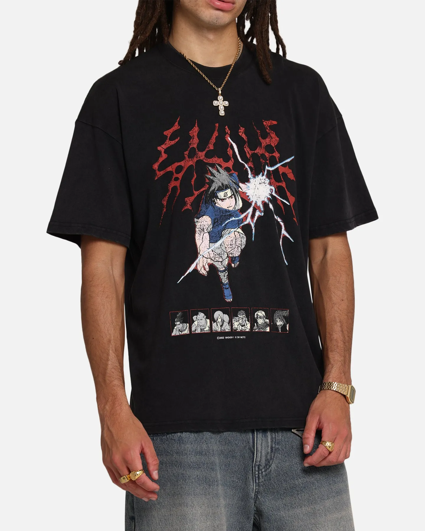 73 Studio X Naruto Sasuke Abandon Vintage T-Shirt Black Acidwash