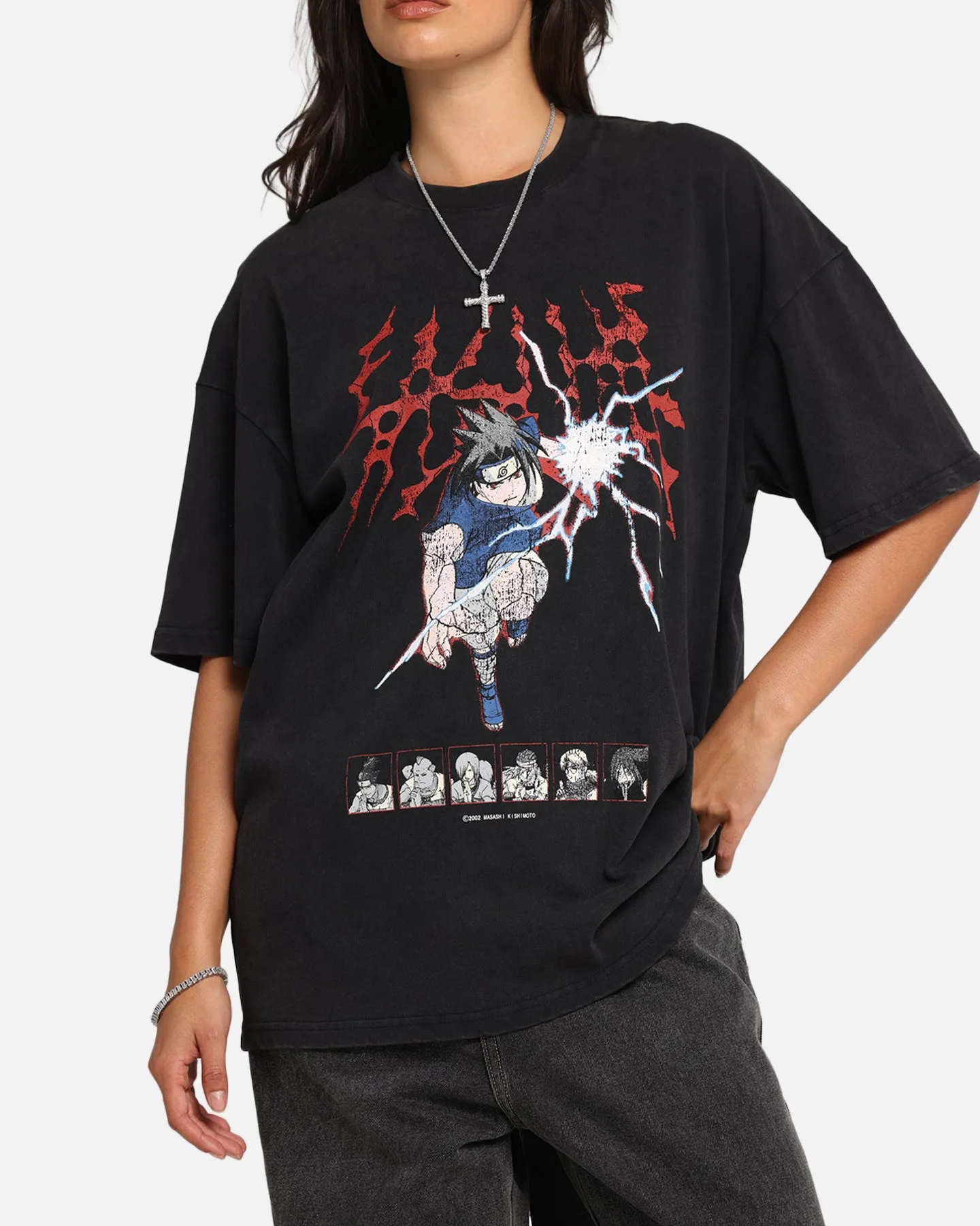 73 Studio X Naruto Sasuke Abandon Vintage T-Shirt Black Acidwash