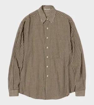 Airy Light Cotton Check Big Shirt Brown