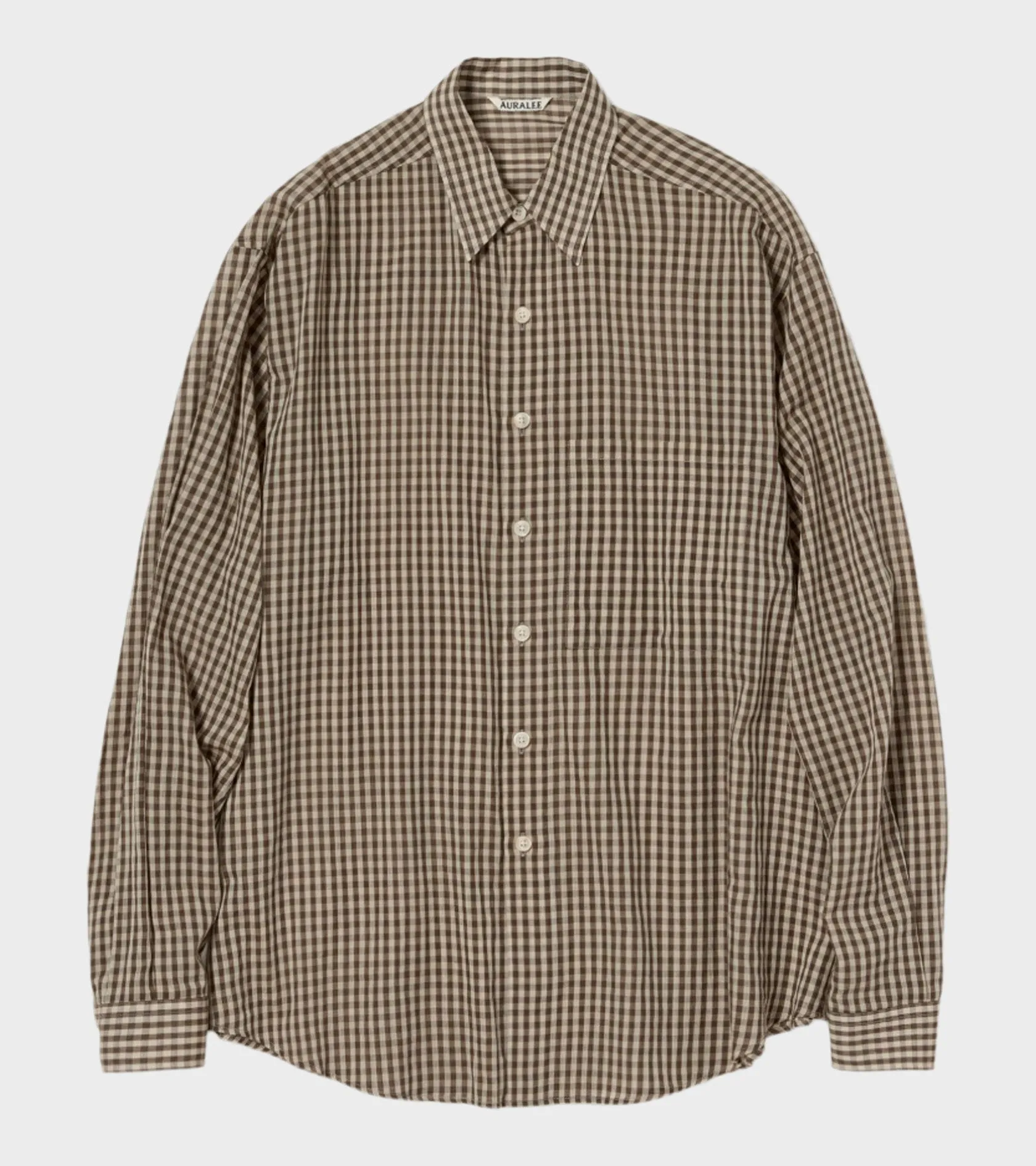 Airy Light Cotton Check Big Shirt Brown