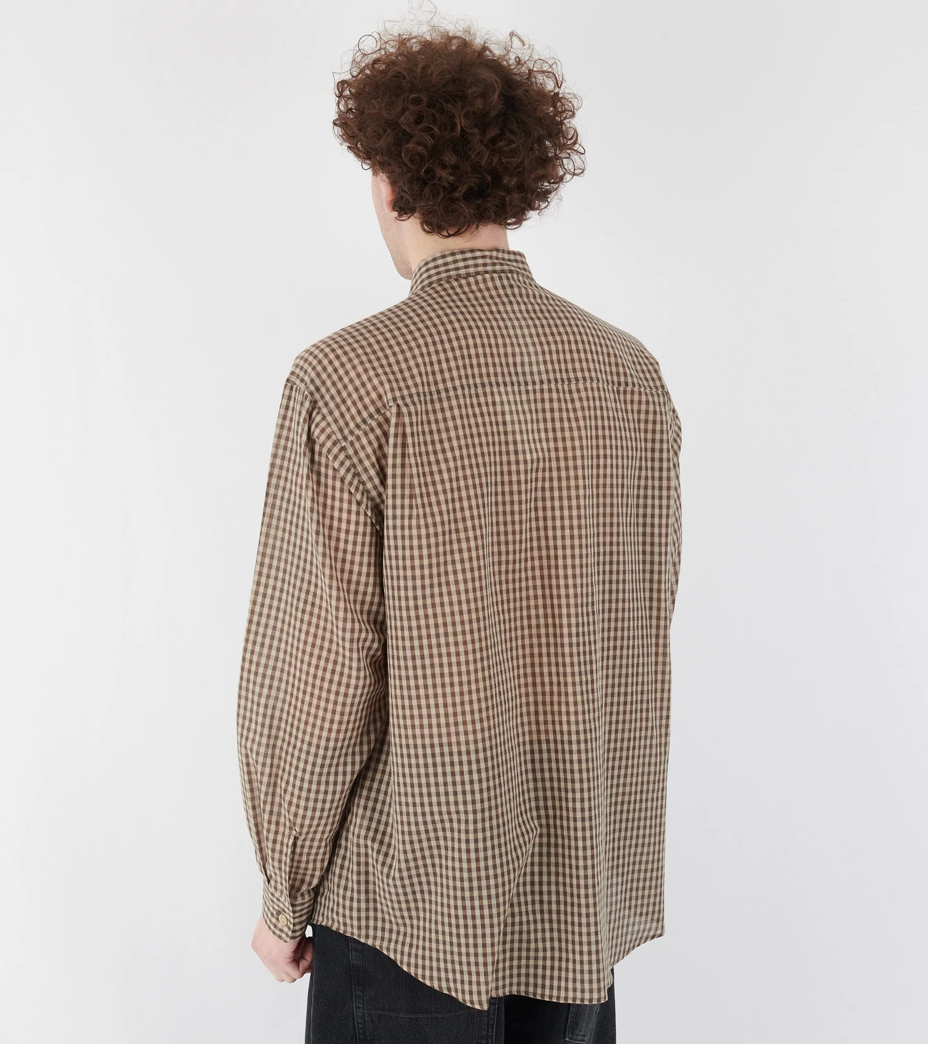 Airy Light Cotton Check Big Shirt Brown