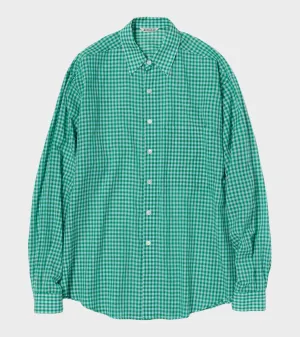 Airy Light Cotton Check Big Shirt Green