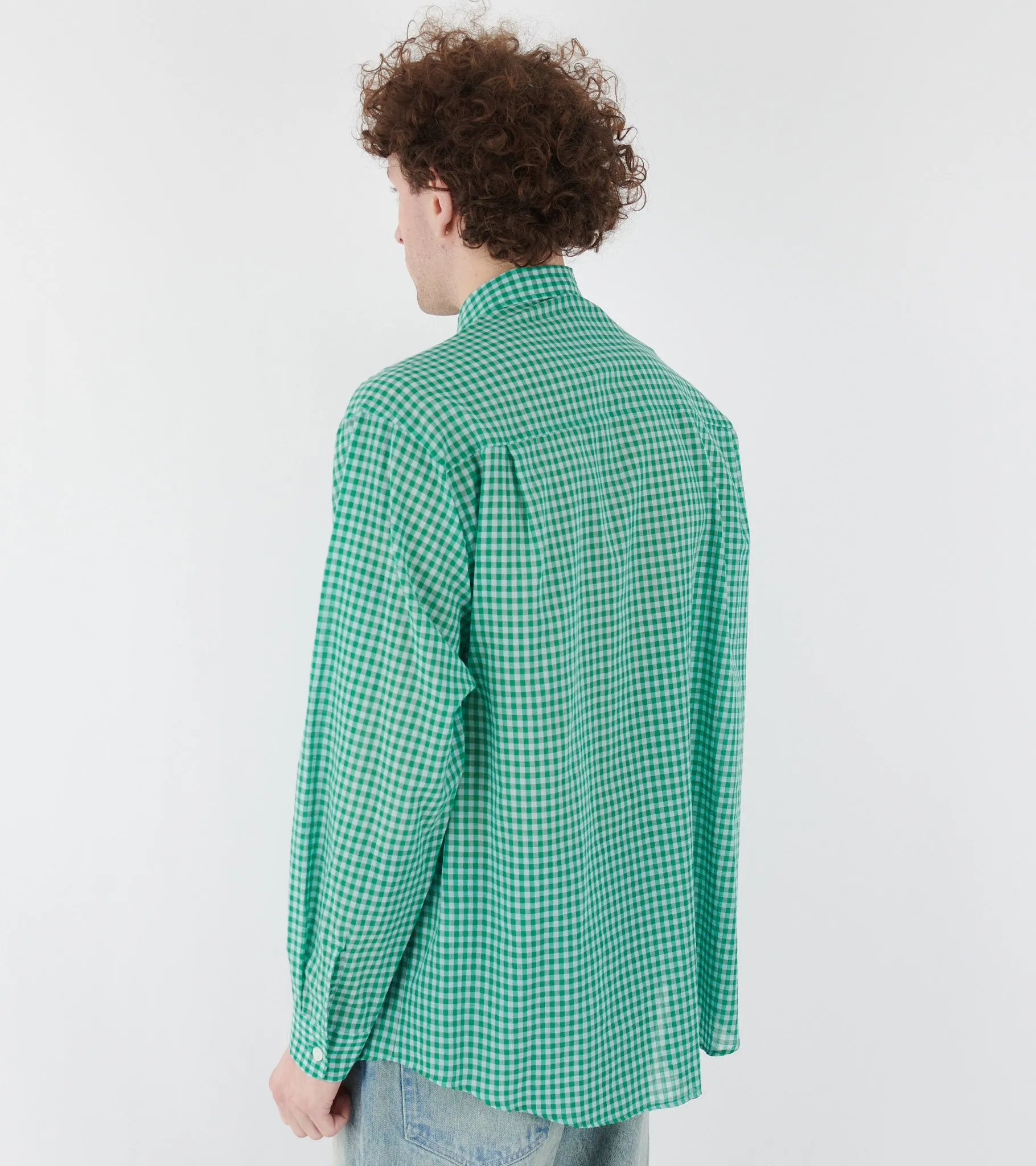 Airy Light Cotton Check Big Shirt Green