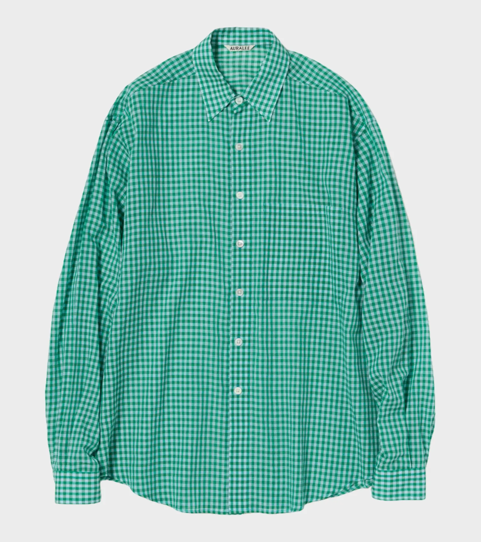 Airy Light Cotton Check Big Shirt Green