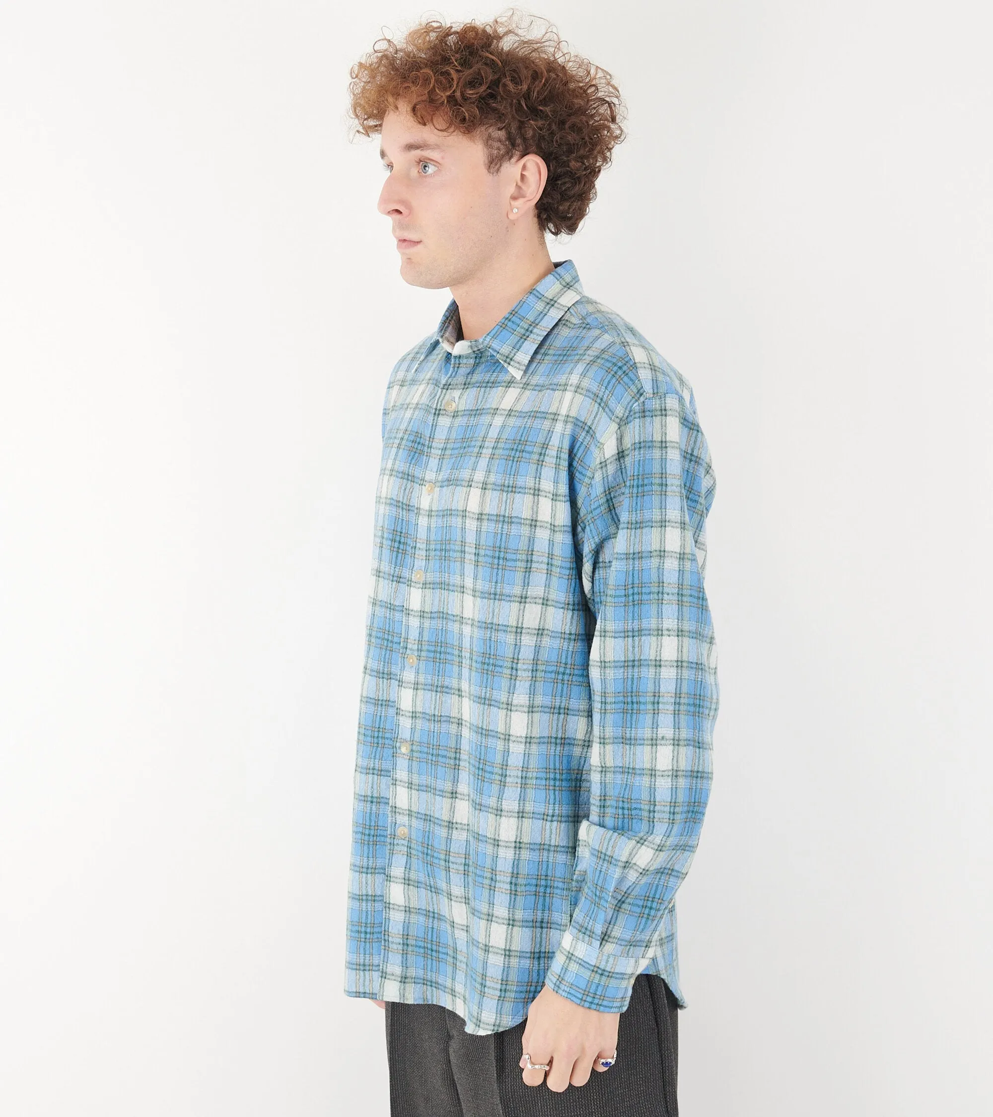 Airy Wool Check Shirt Blue Check