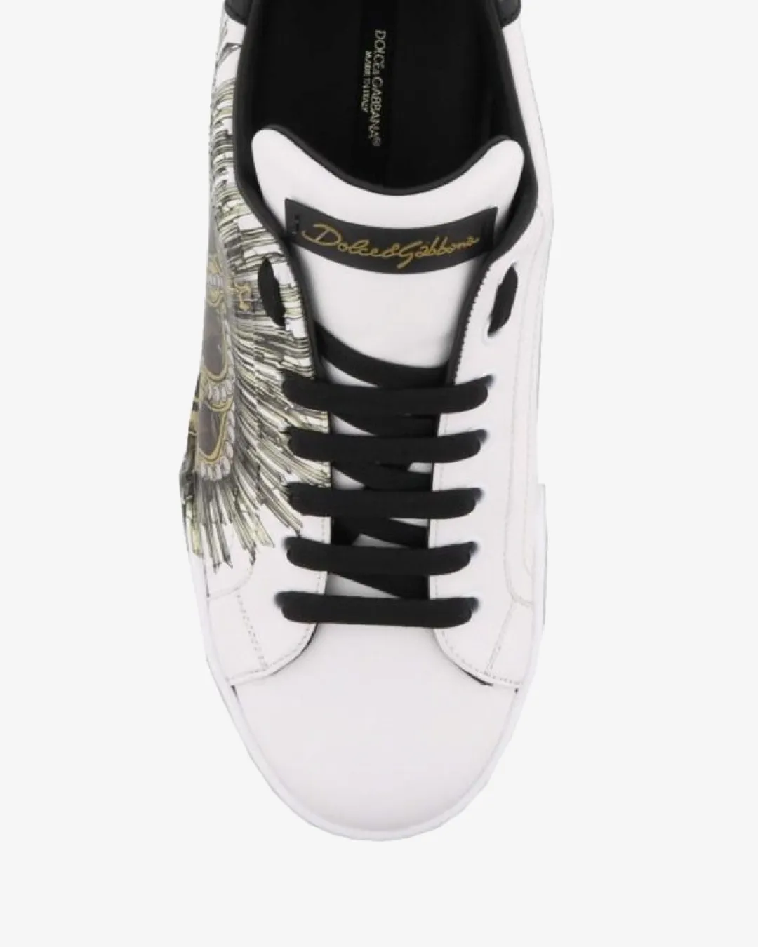 Dolce & Gabbana Crown Print Portofino Low Top Sneakers - White/Black