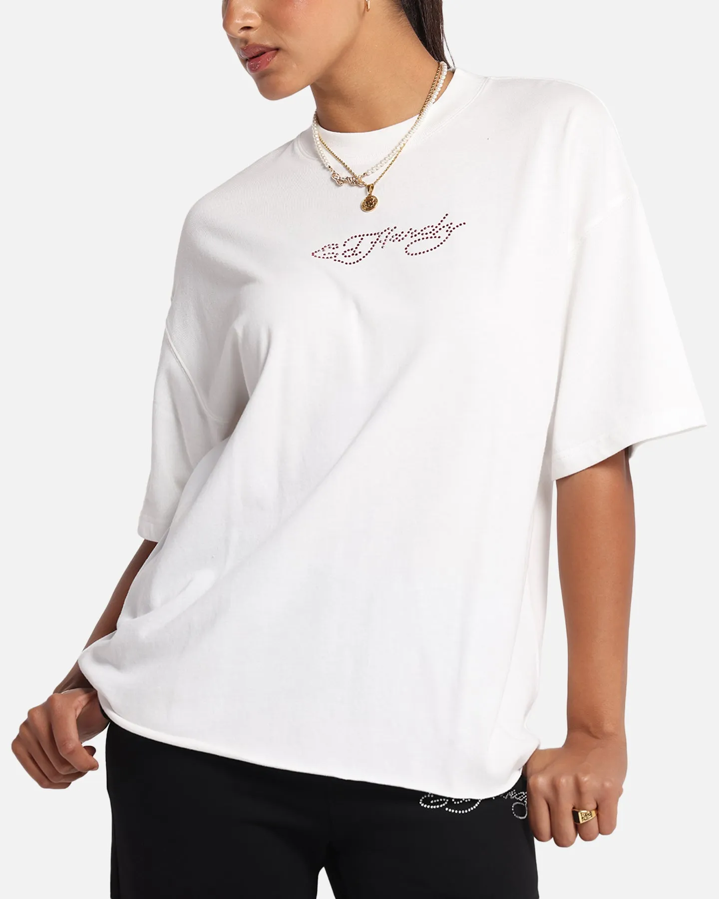 Ed Hardy Techno Rhinestone T-Shirt Off White