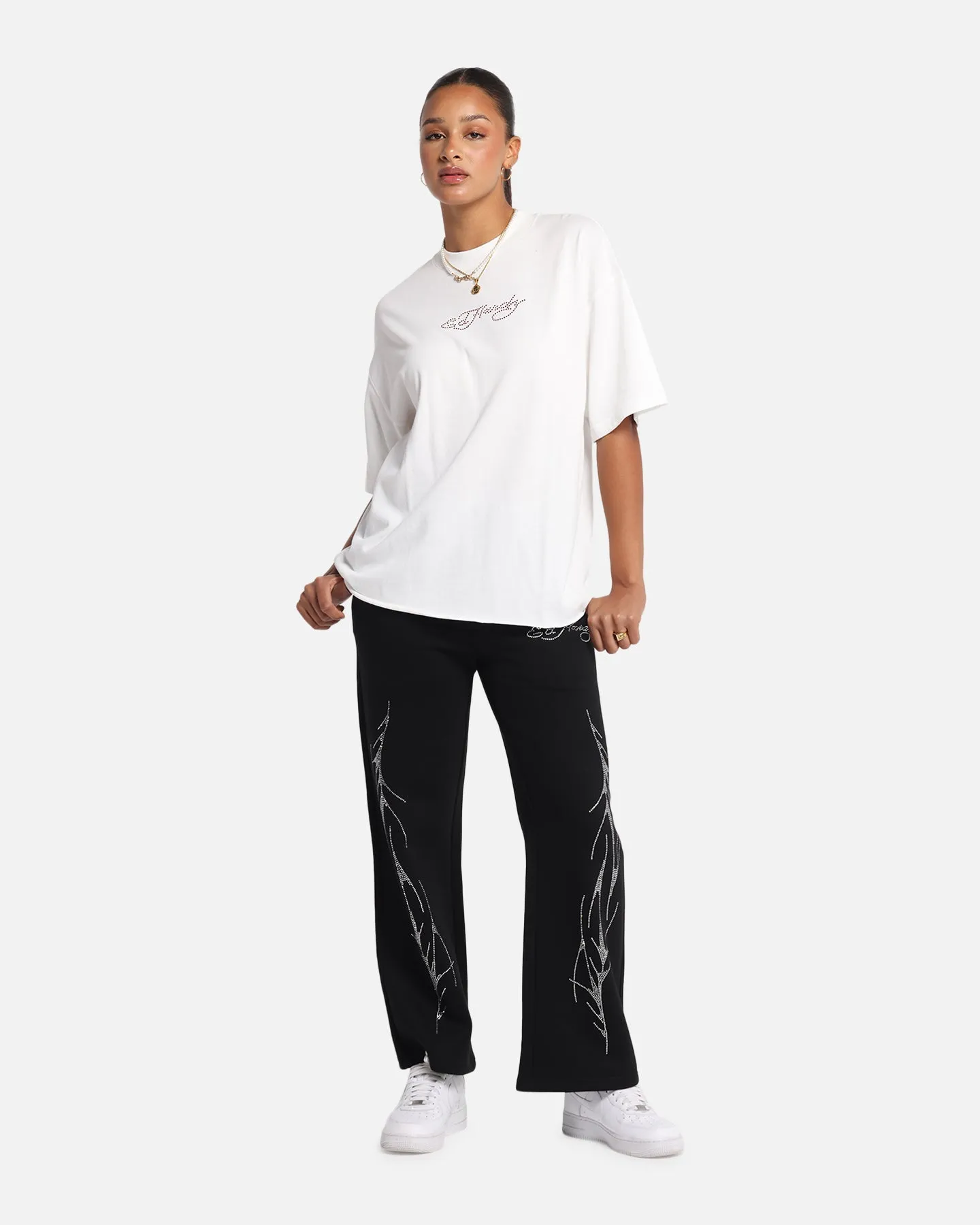 Ed Hardy Techno Rhinestone T-Shirt Off White
