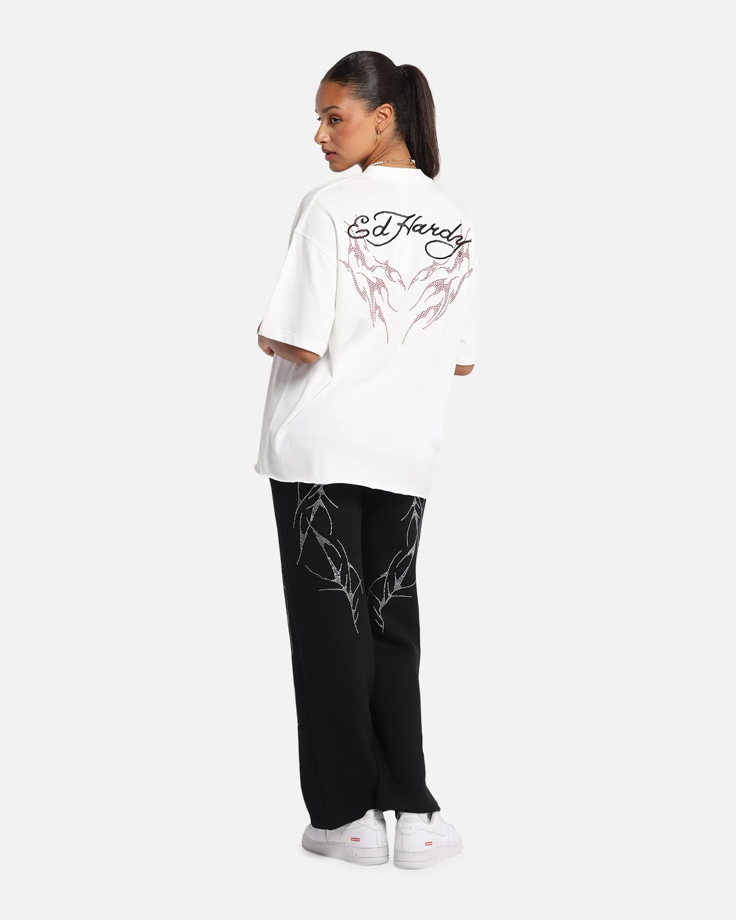 Ed Hardy Techno Rhinestone T-Shirt Off White