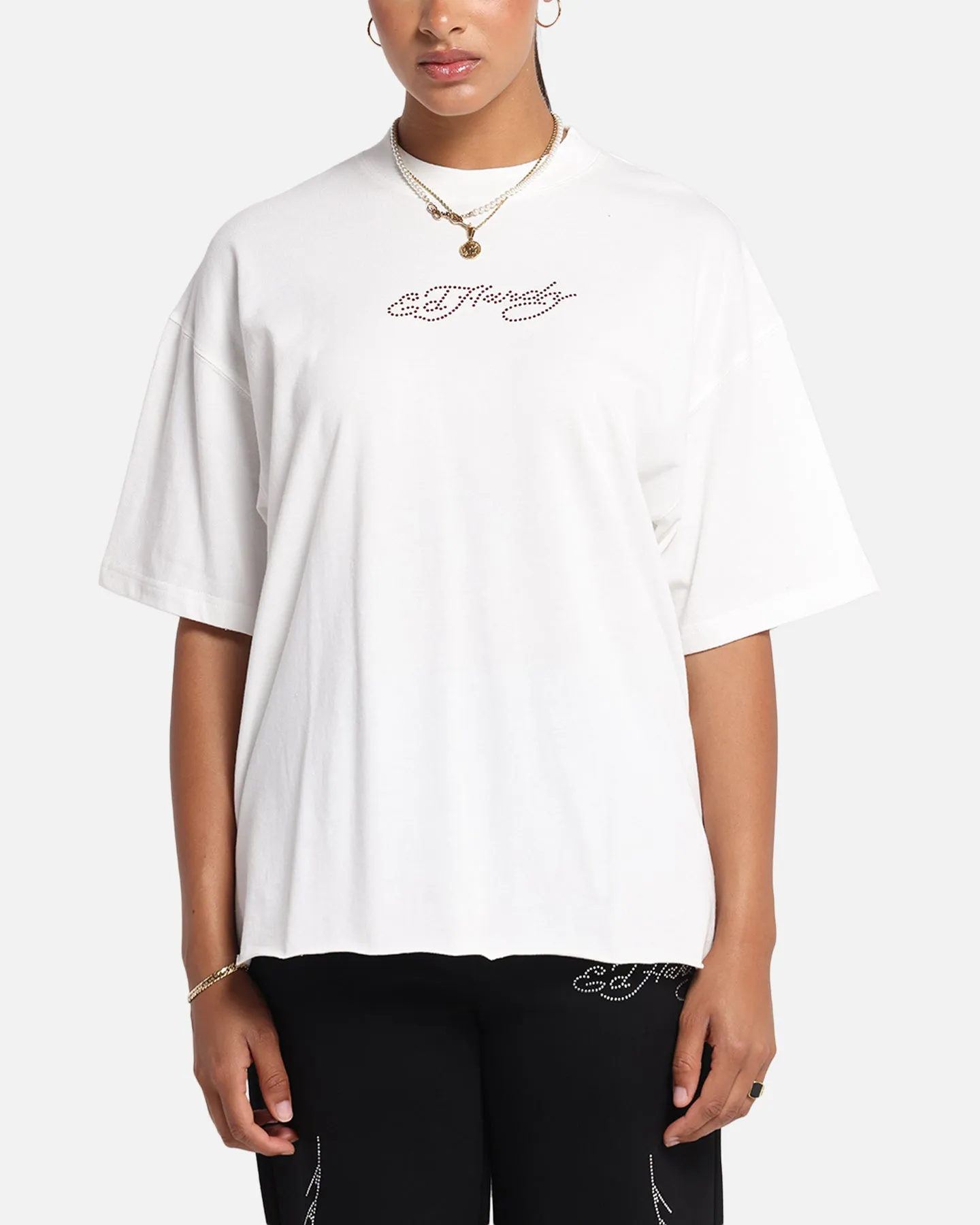 Ed Hardy Techno Rhinestone T-Shirt Off White