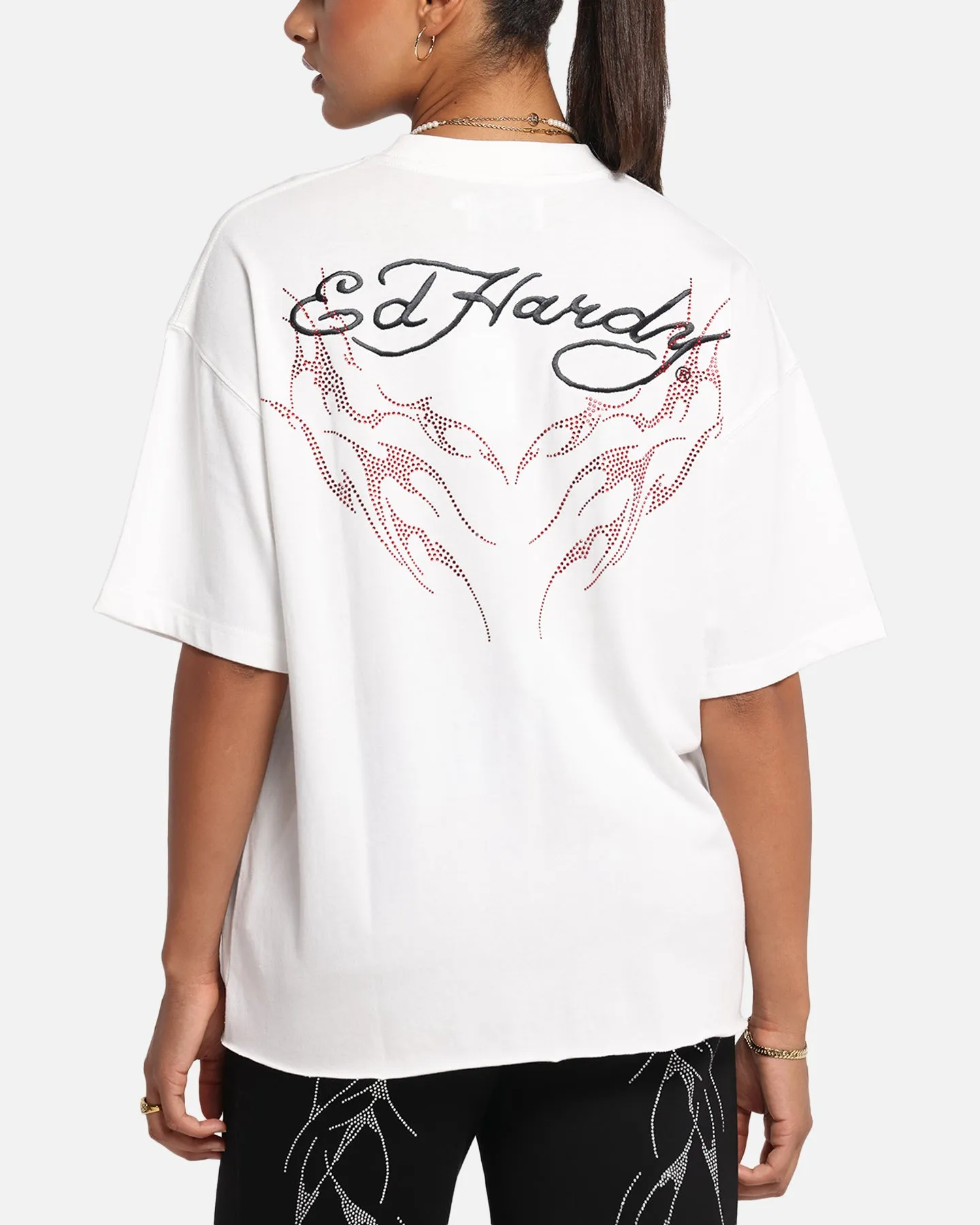 Ed Hardy Techno Rhinestone T-Shirt Off White