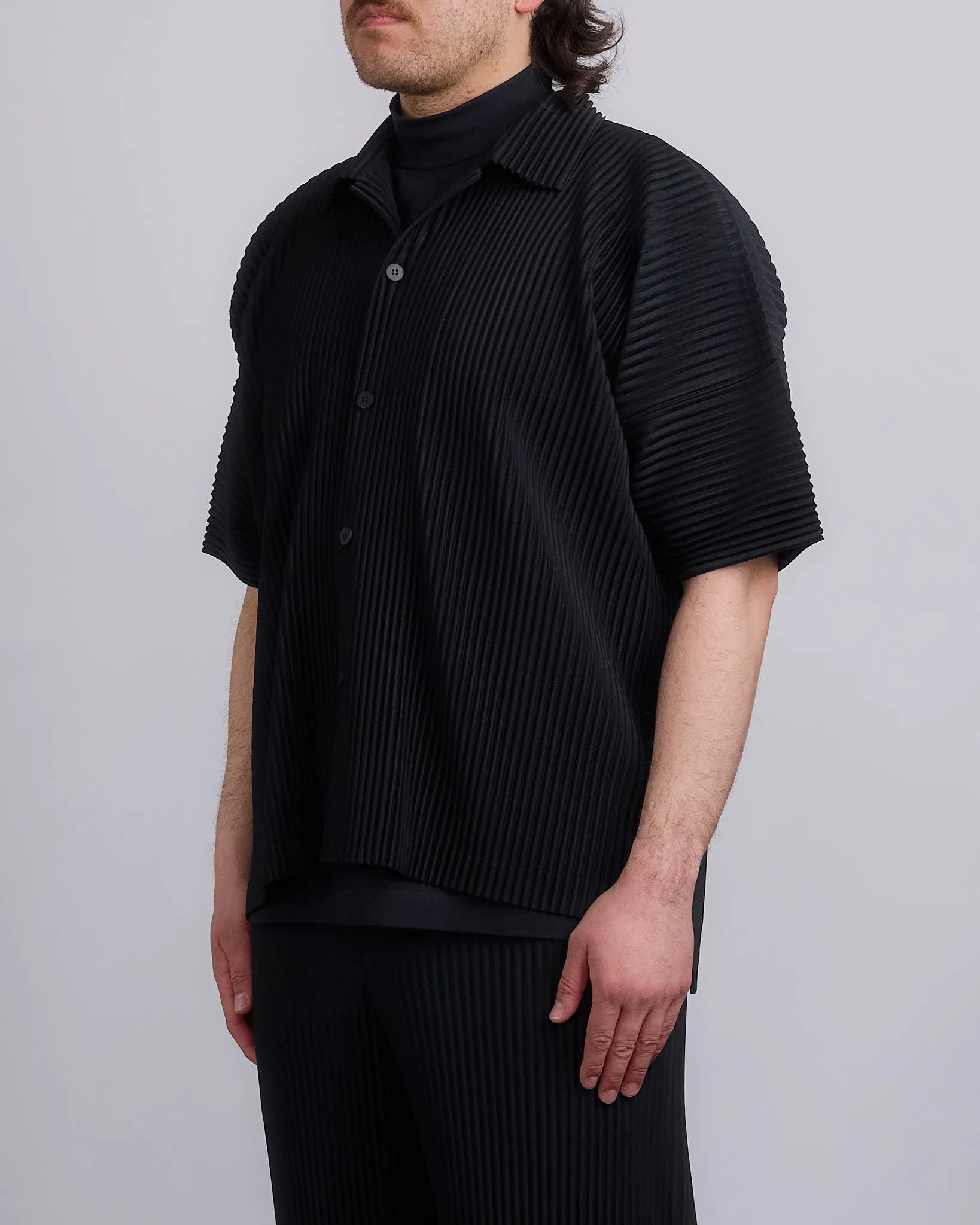 HOMME PLISS ISSEY MIYAKE Pleats April Short Sleeve Button Shirt Black