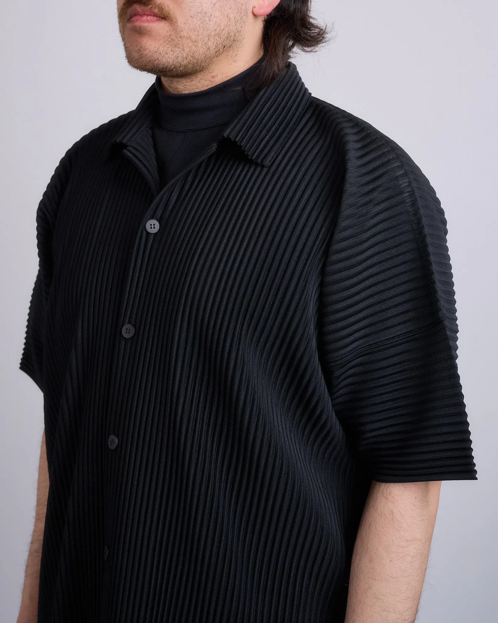 HOMME PLISS ISSEY MIYAKE Pleats April Short Sleeve Button Shirt Black