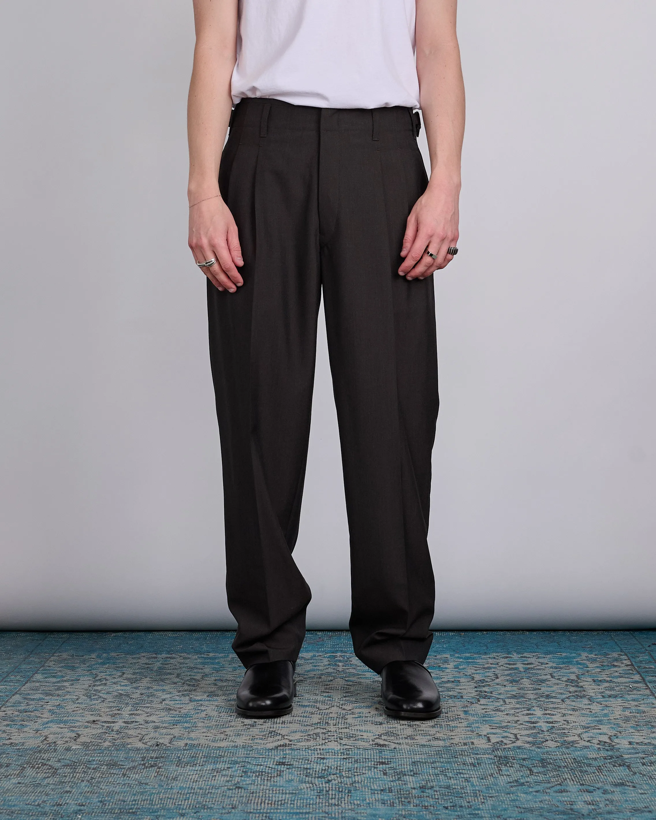 LEMAIRE Pleated Trouser Dark Espresso Melange