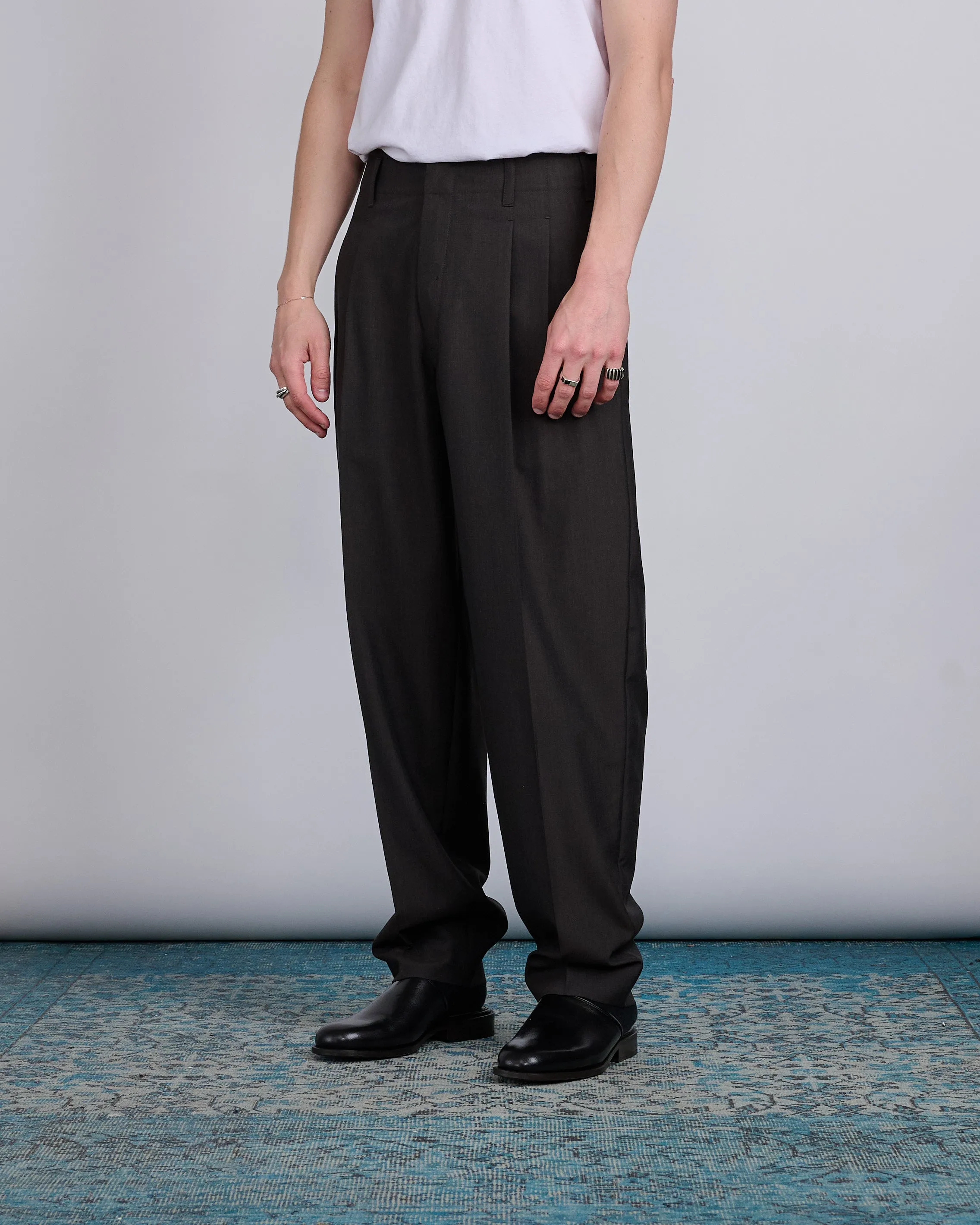 LEMAIRE Pleated Trouser Dark Espresso Melange