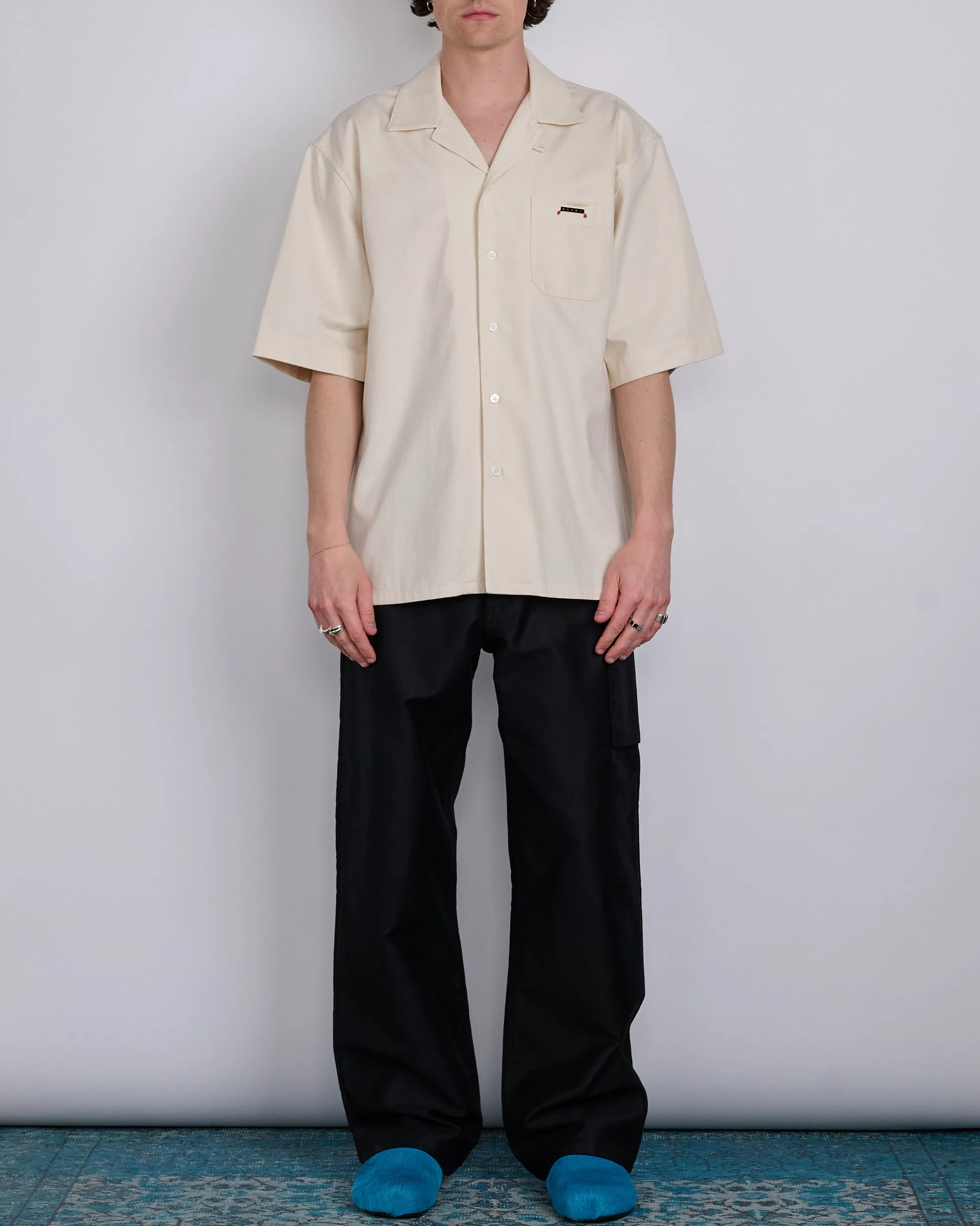 Marni Light Denim Bowling Button Shirt Bone