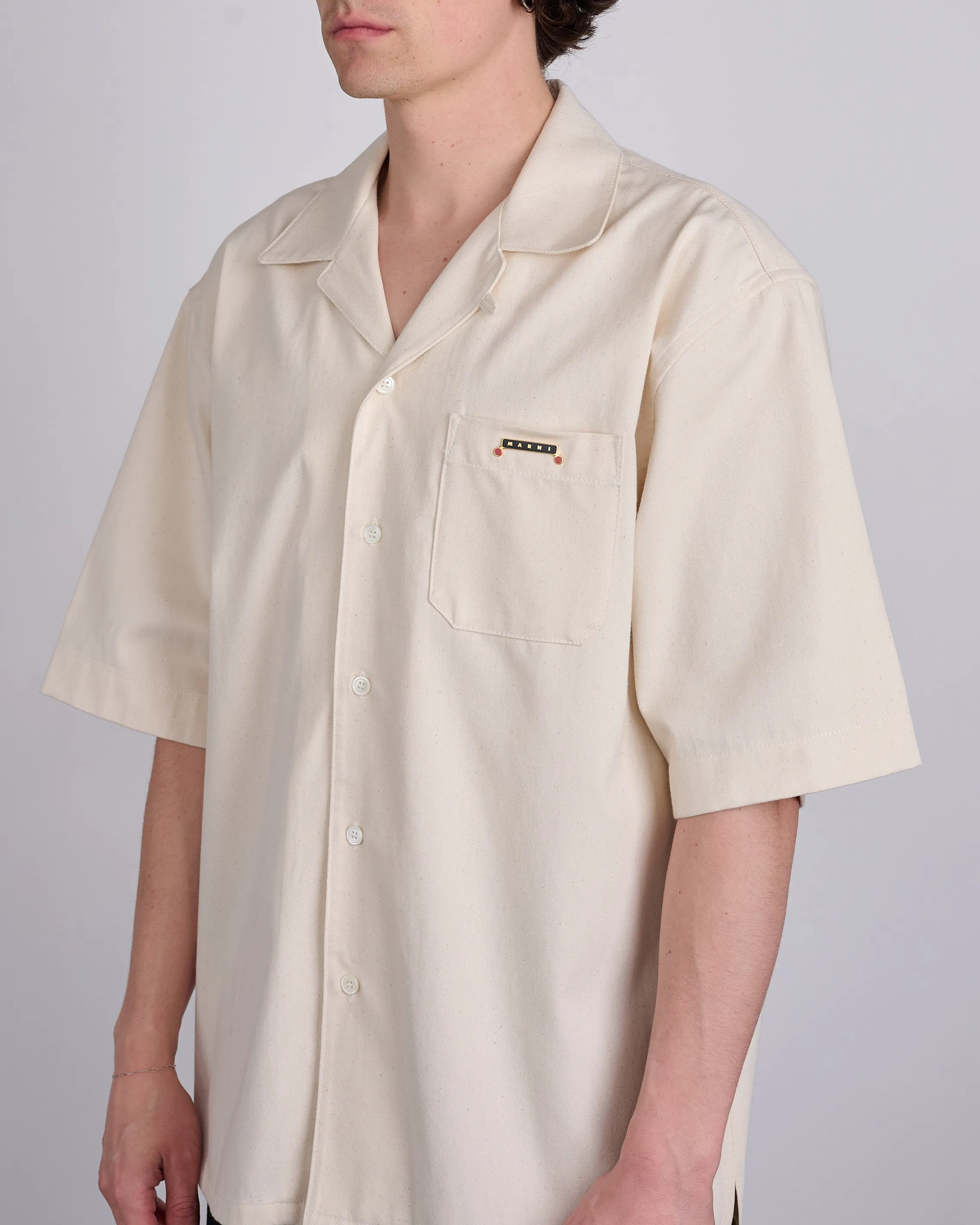 Marni Light Denim Bowling Button Shirt Bone