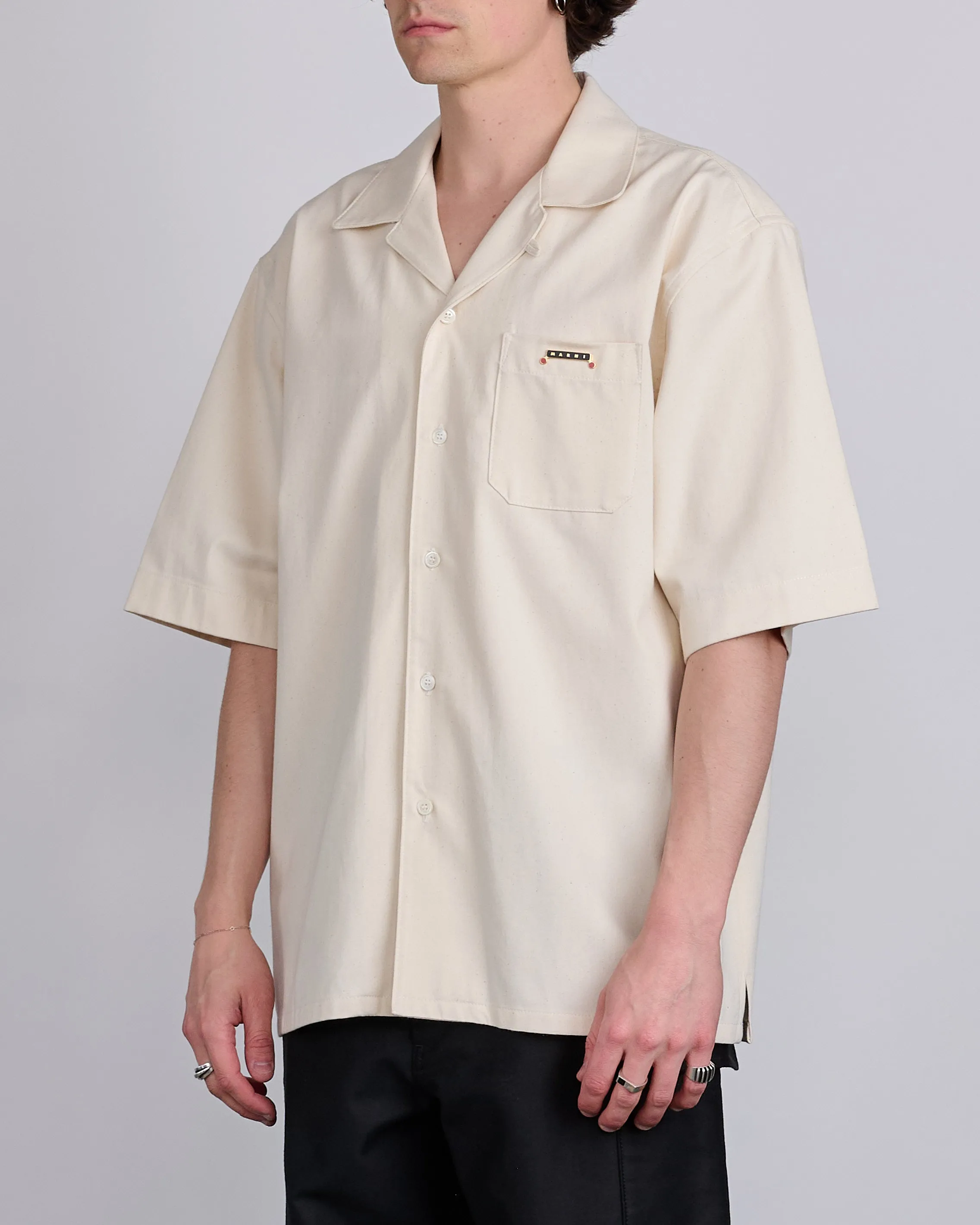 Marni Light Denim Bowling Button Shirt Bone