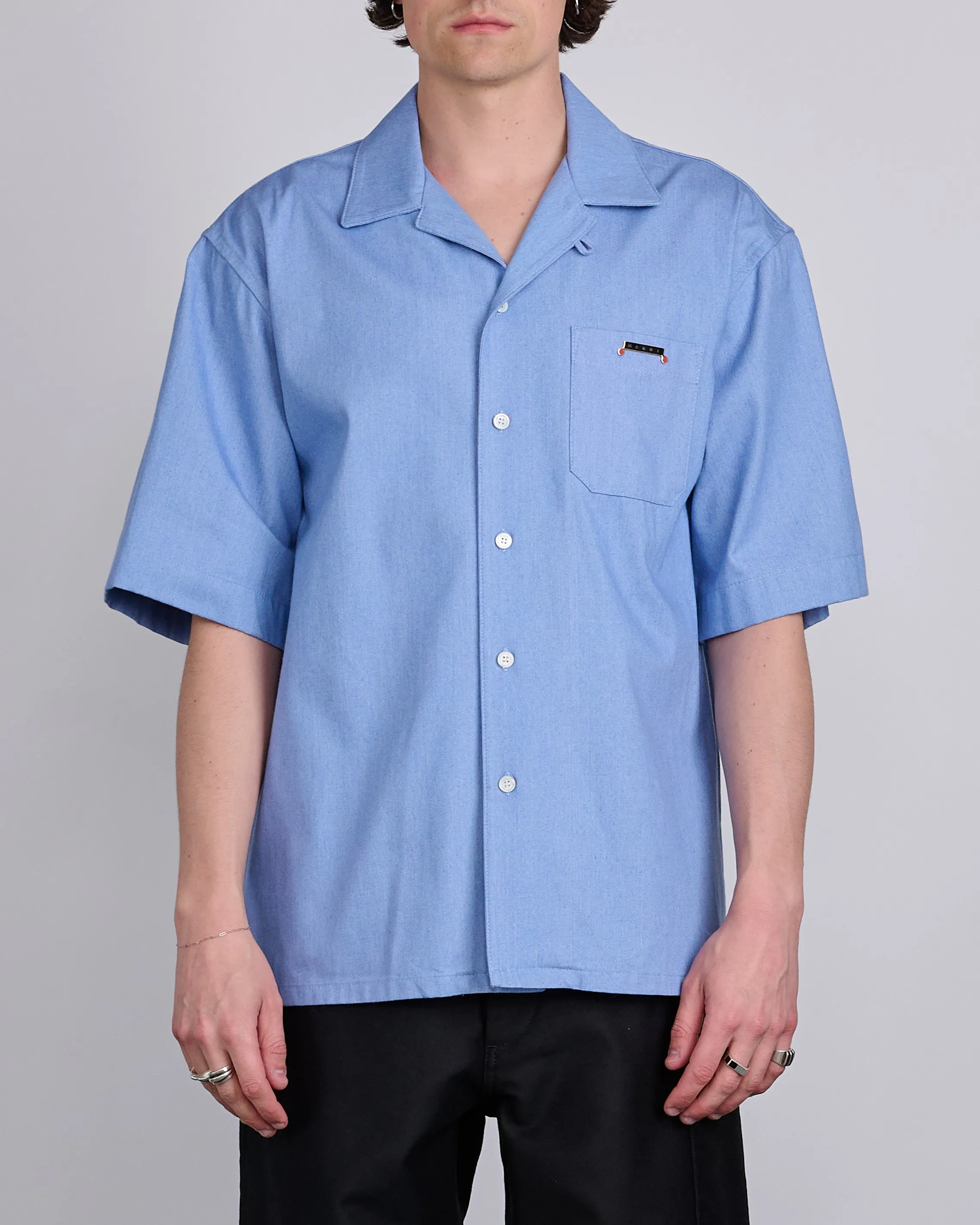 Marni Light Denim Bowling Button Shirt Light Blue