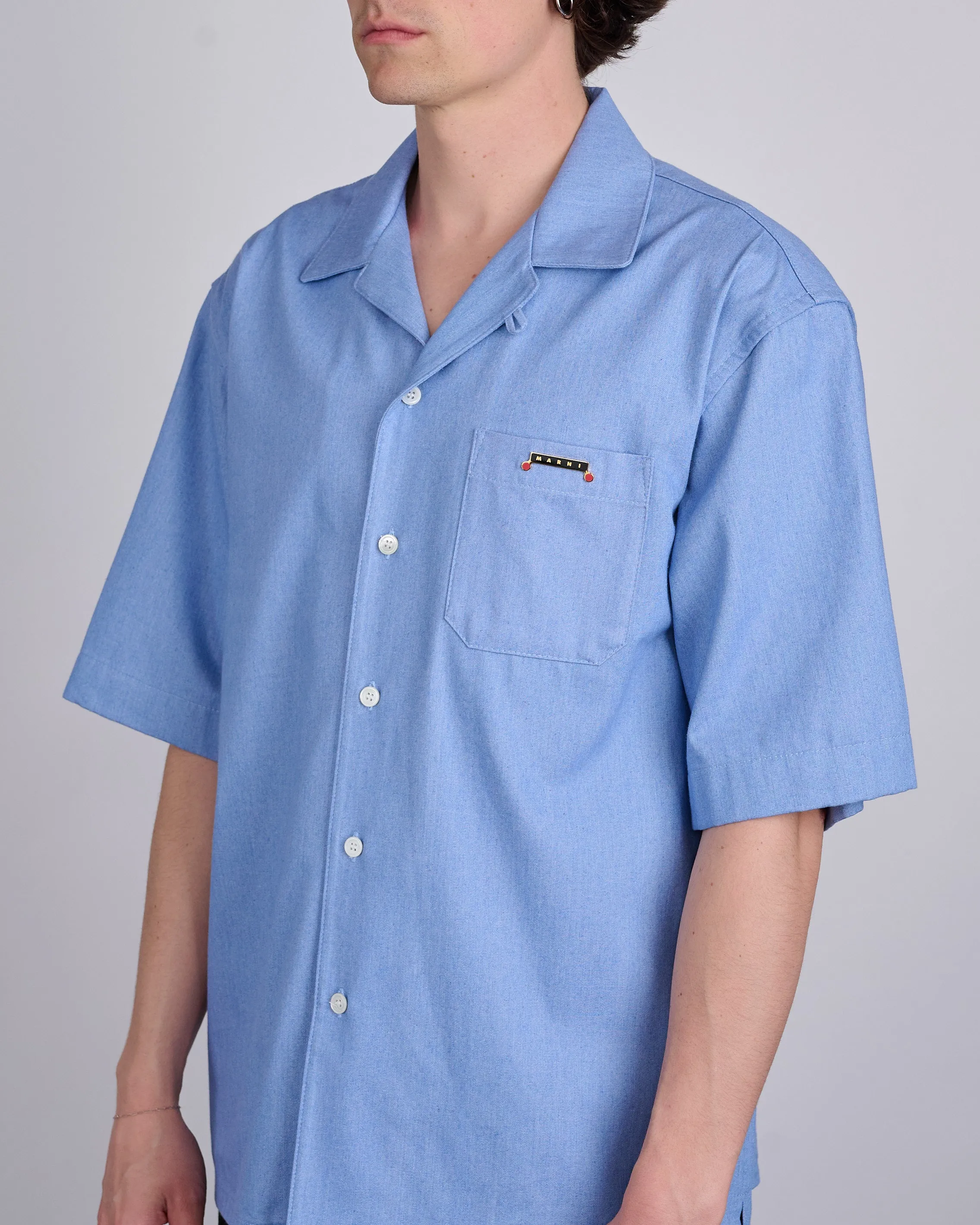 Marni Light Denim Bowling Button Shirt Light Blue