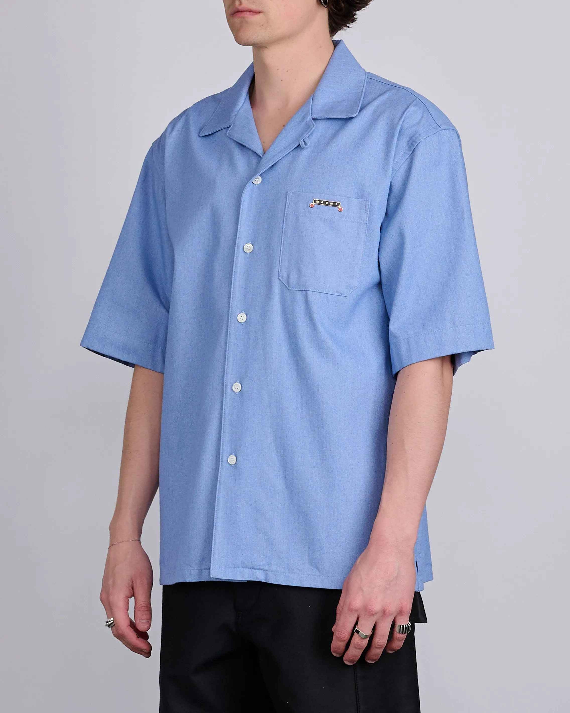 Marni Light Denim Bowling Button Shirt Light Blue