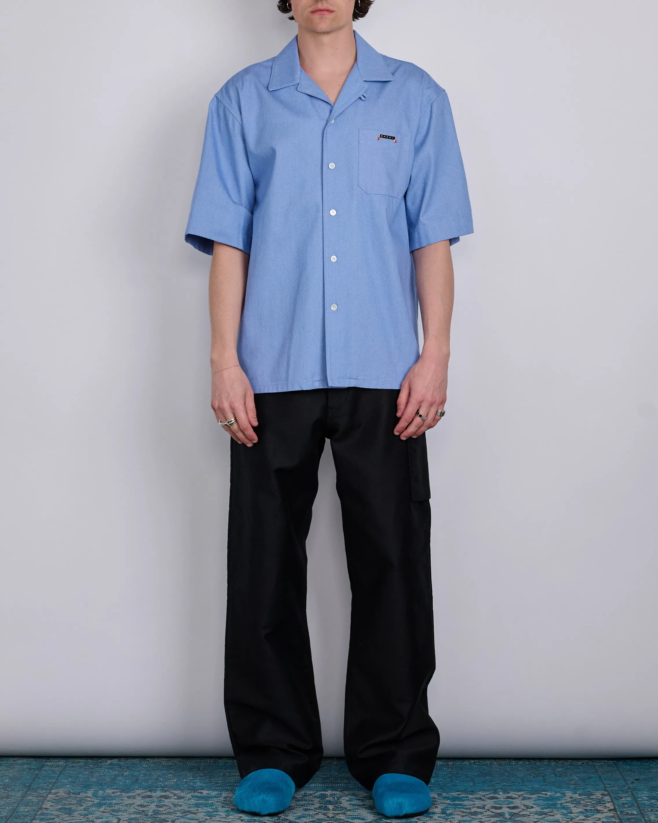 Marni Light Denim Bowling Button Shirt Light Blue