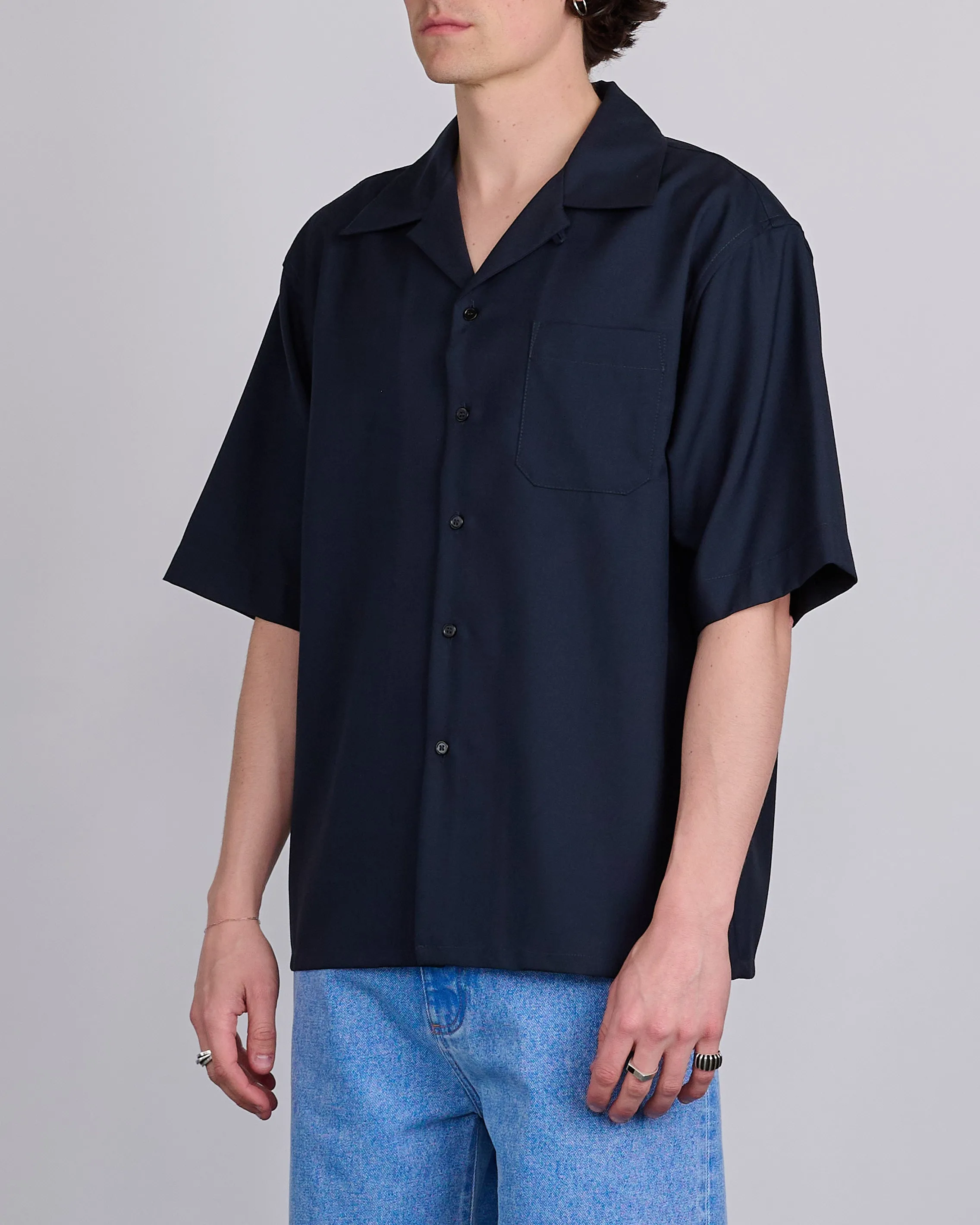 Marni Tropical Wool Bowling Button Shirt Blublack