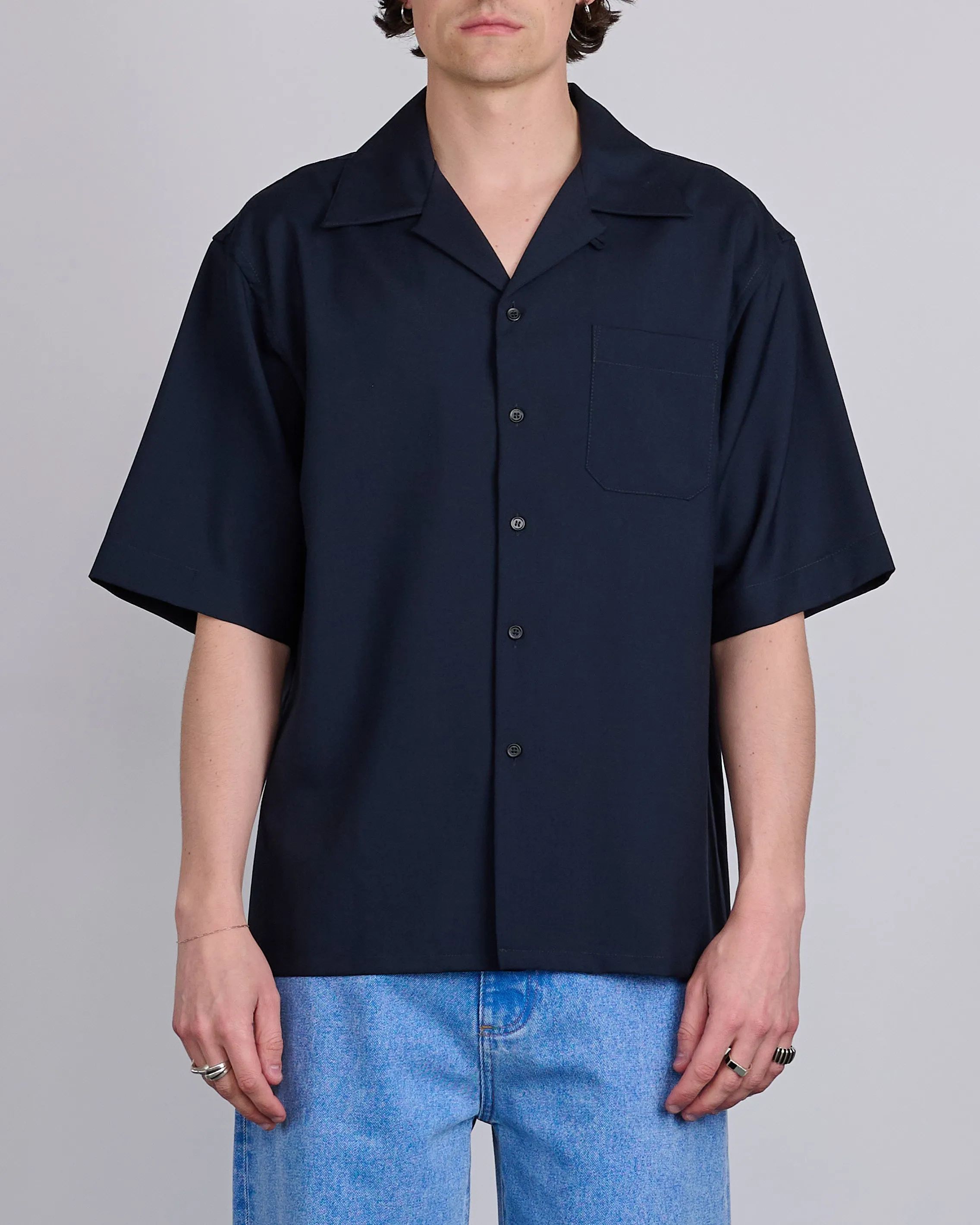 Marni Tropical Wool Bowling Button Shirt Blublack
