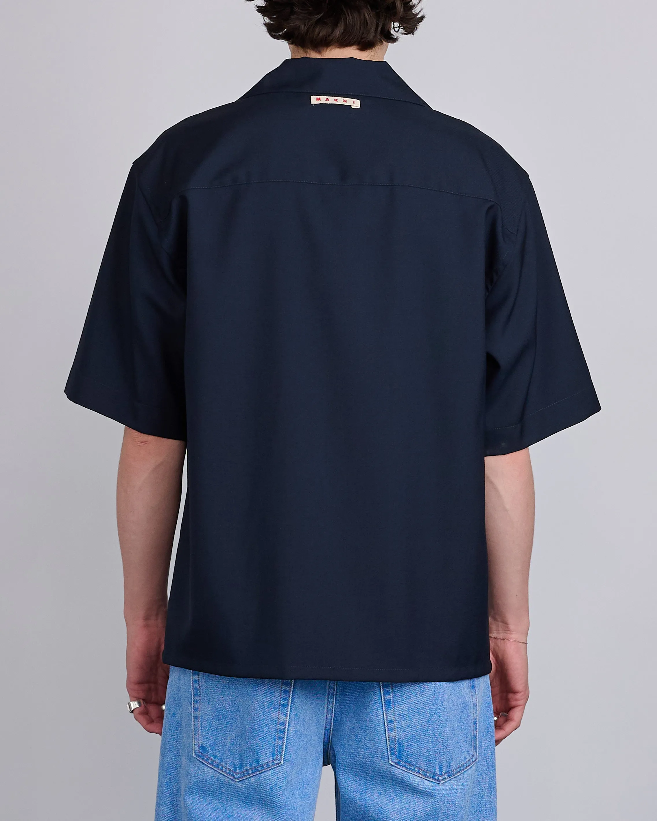Marni Tropical Wool Bowling Button Shirt Blublack