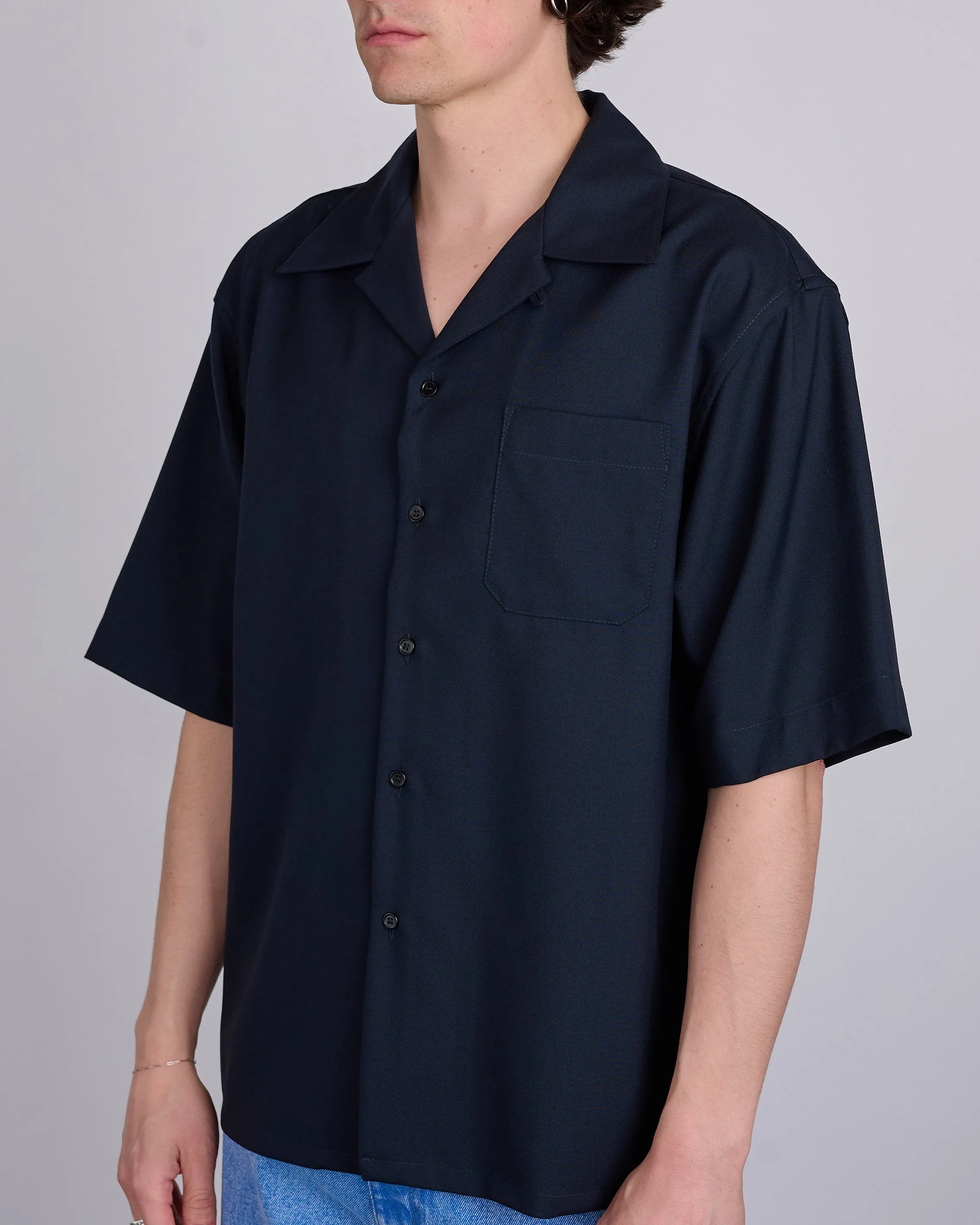 Marni Tropical Wool Bowling Button Shirt Blublack