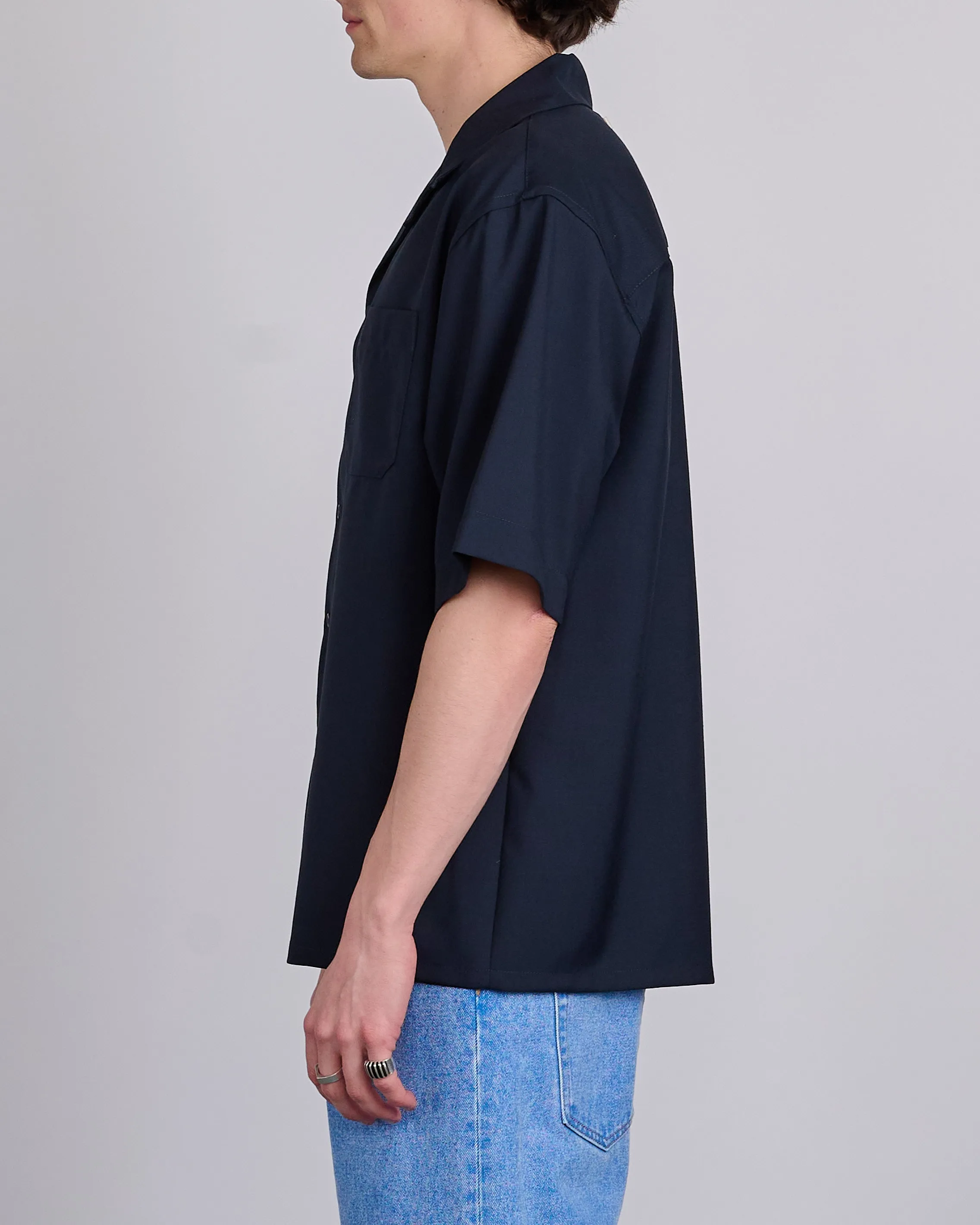 Marni Tropical Wool Bowling Button Shirt Blublack