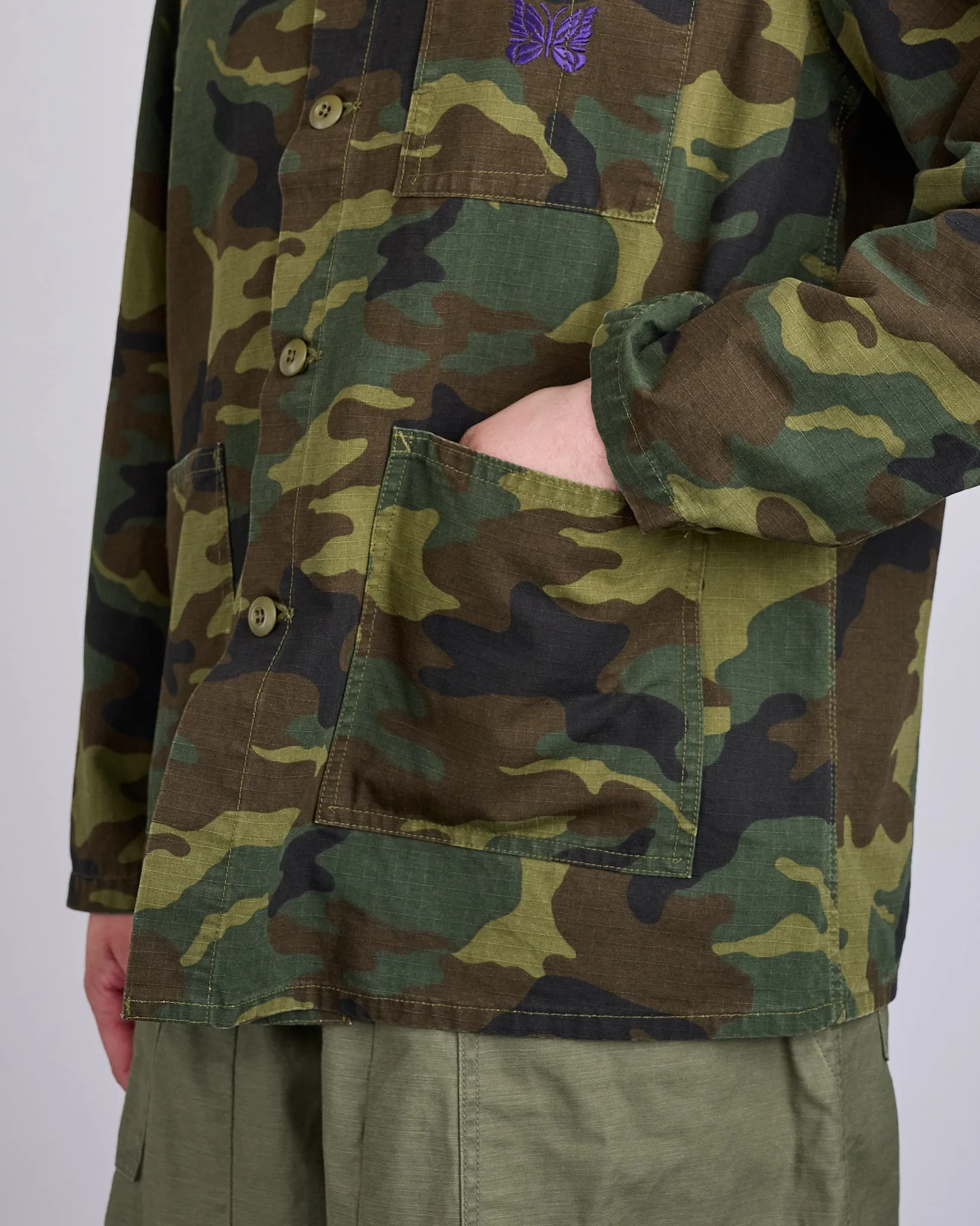 Needles D.N. Coverall Jacket Cotton Ripstop Woodland Camo