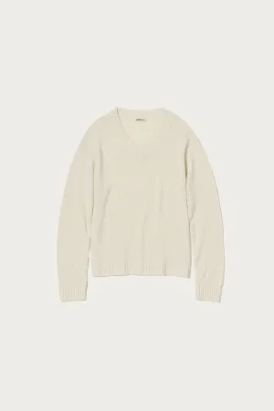 Summer Cashmere Knit V-Neck P/O - Ivory White