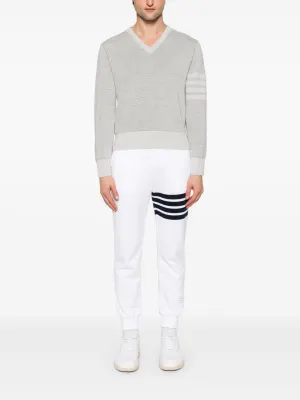 THOM BROWNE - Men Textured Striped Stitch Relaxed Fit V Neck Pullover