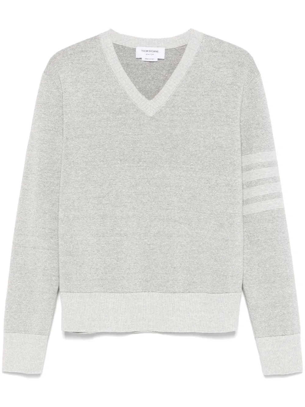 THOM BROWNE - Men Textured Striped Stitch Relaxed Fit V Neck Pullover