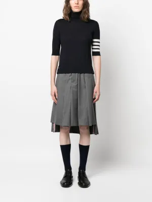 THOM BROWNE - Women Relaxed Fit Ss Turtleneck In Fine Merino Wool W/ 4 Bar Stripes