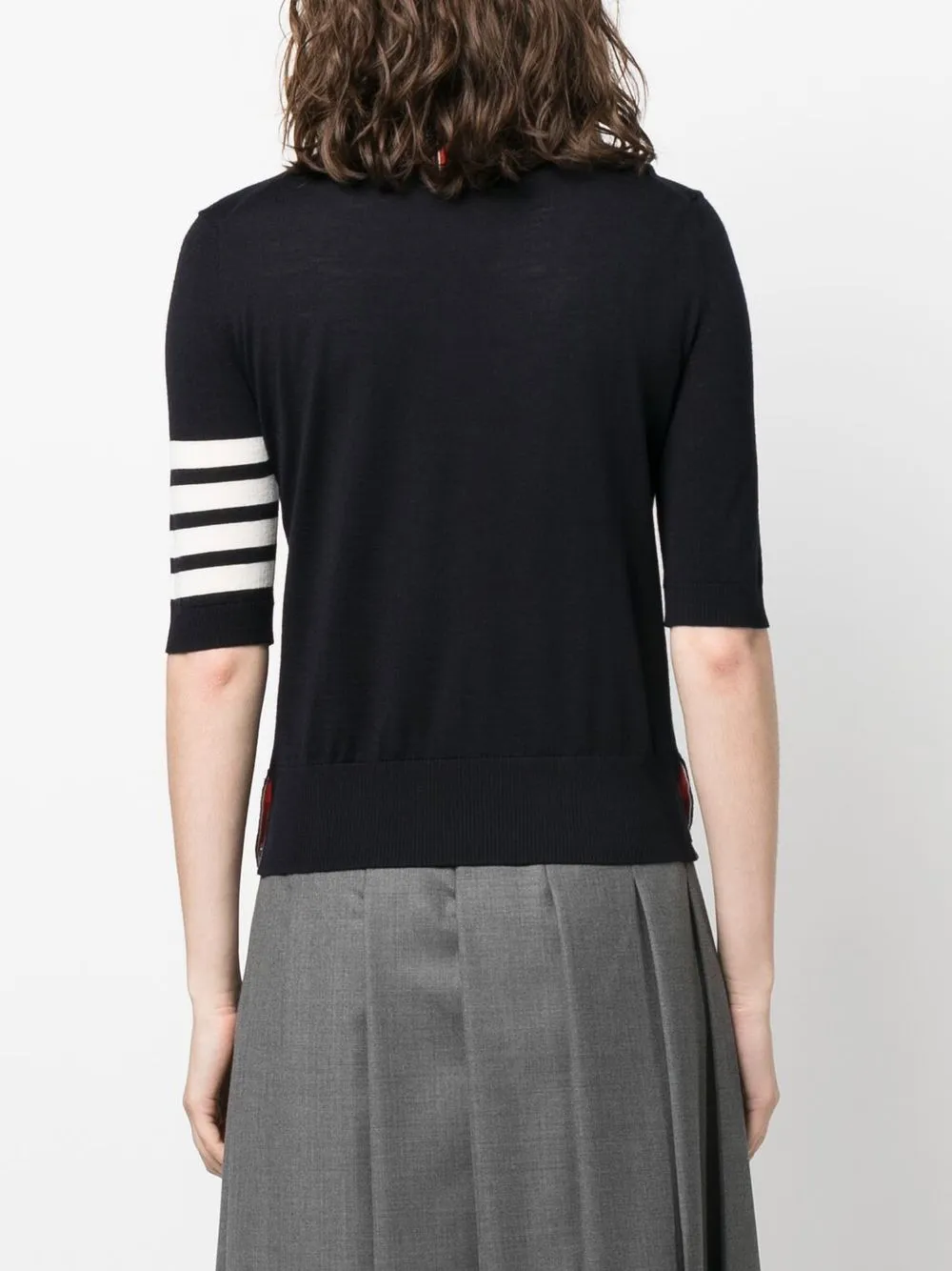 THOM BROWNE - Women Relaxed Fit Ss Turtleneck In Fine Merino Wool W/ 4 Bar Stripes