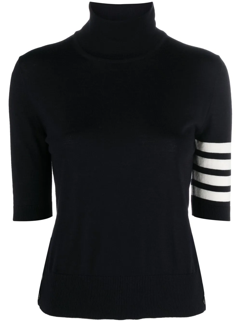 THOM BROWNE - Women Relaxed Fit Ss Turtleneck In Fine Merino Wool W/ 4 Bar Stripes