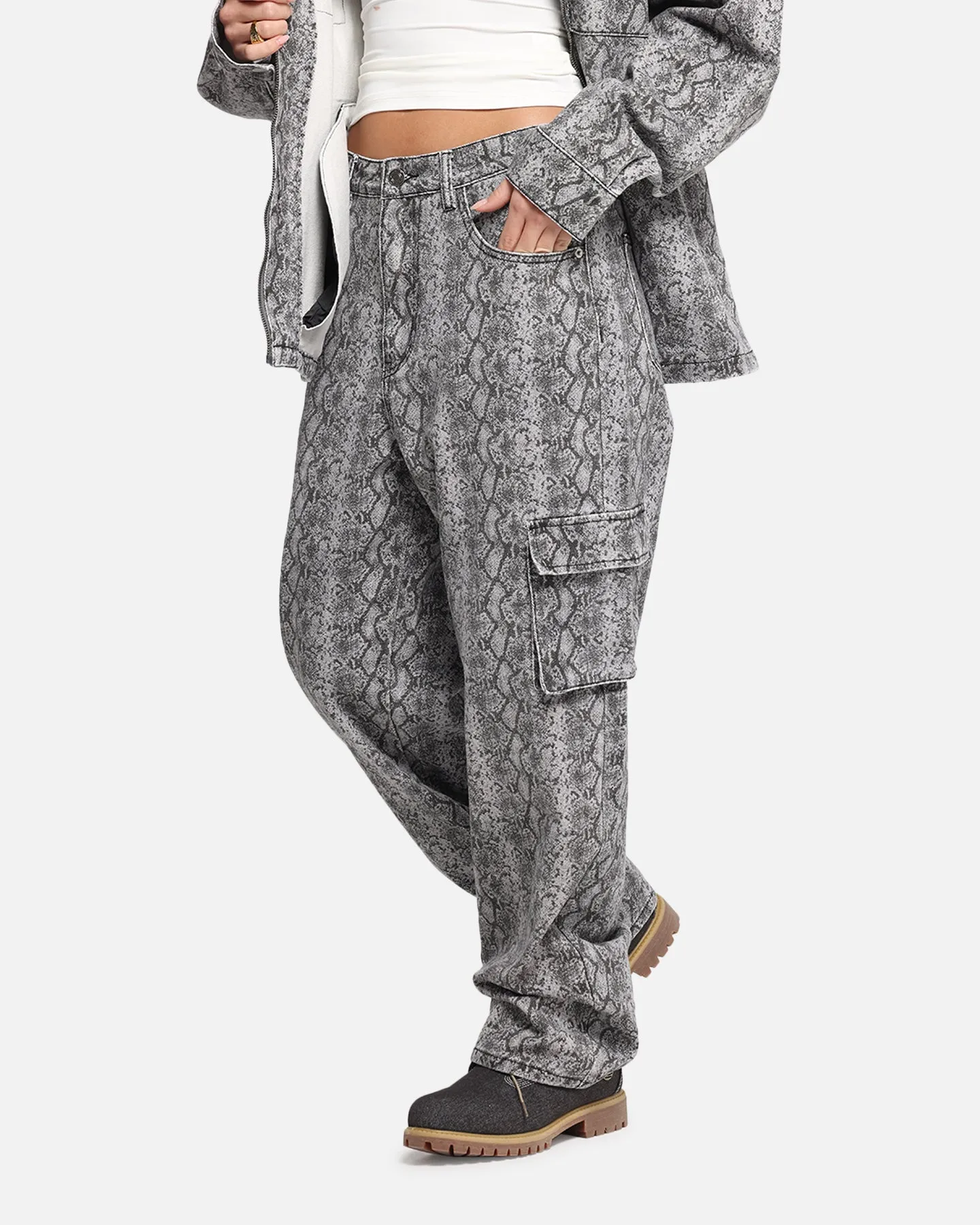 XXIII Snake Skin Cargo Pants Black Snake Print